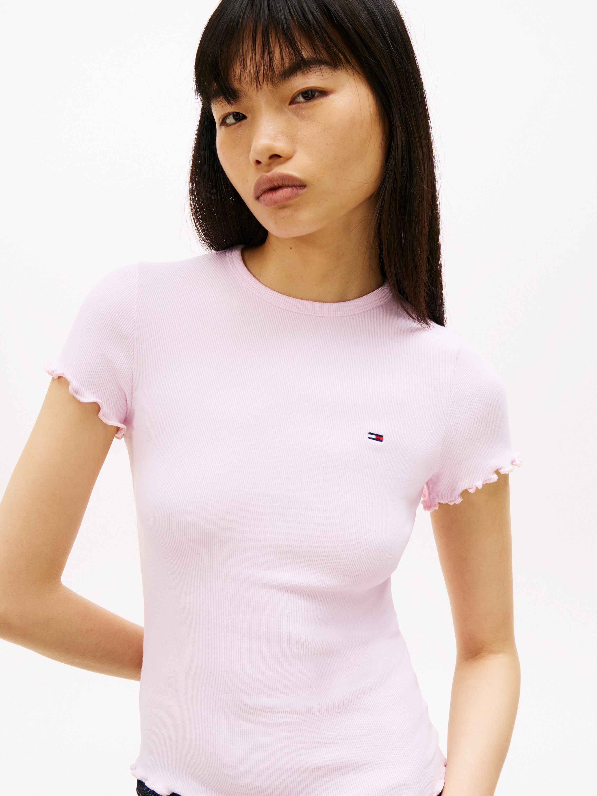Tommy Jeans T-Shirt TJW SLIM LETTUCE EDGE RIB SS mit gerippter Struktur günstig online kaufen