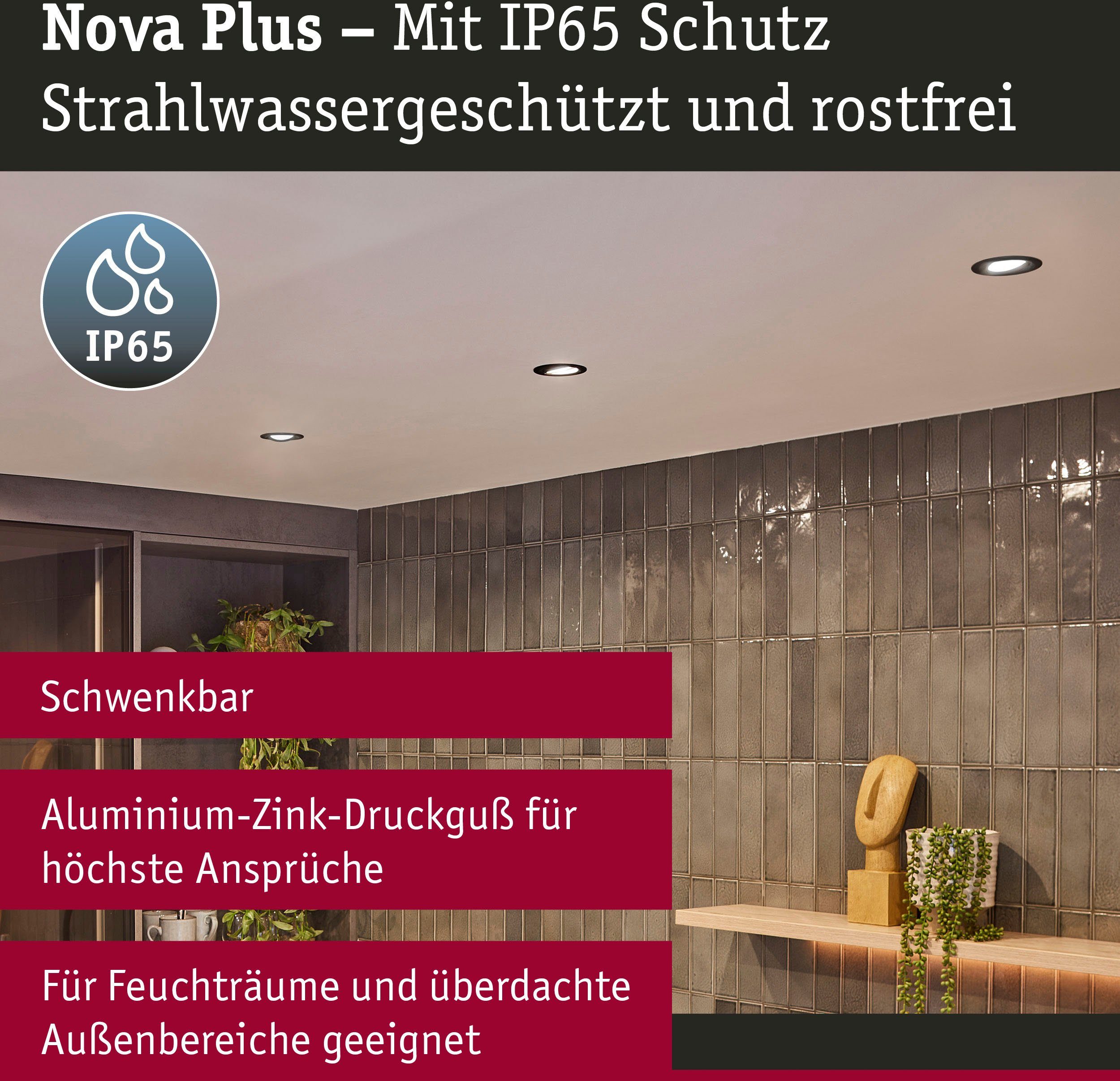 Einbauleuchte Nova Plus Schwarz 1x6W integriert, Paulmann LED matt/Alu, fest 470lm Warmweiß LED 2700K
