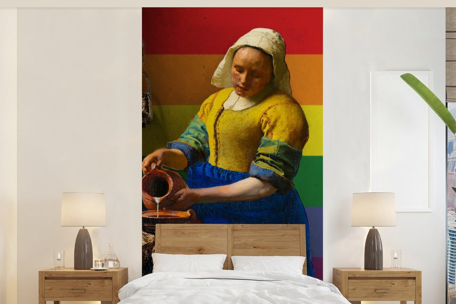 St), Matt, Küche, (2 Vliestapete - Vermeer, für Wohnzimmer MuchoWow Fototapete Fototapete Schlafzimmer Milchmädchen bedruckt, Stolz -