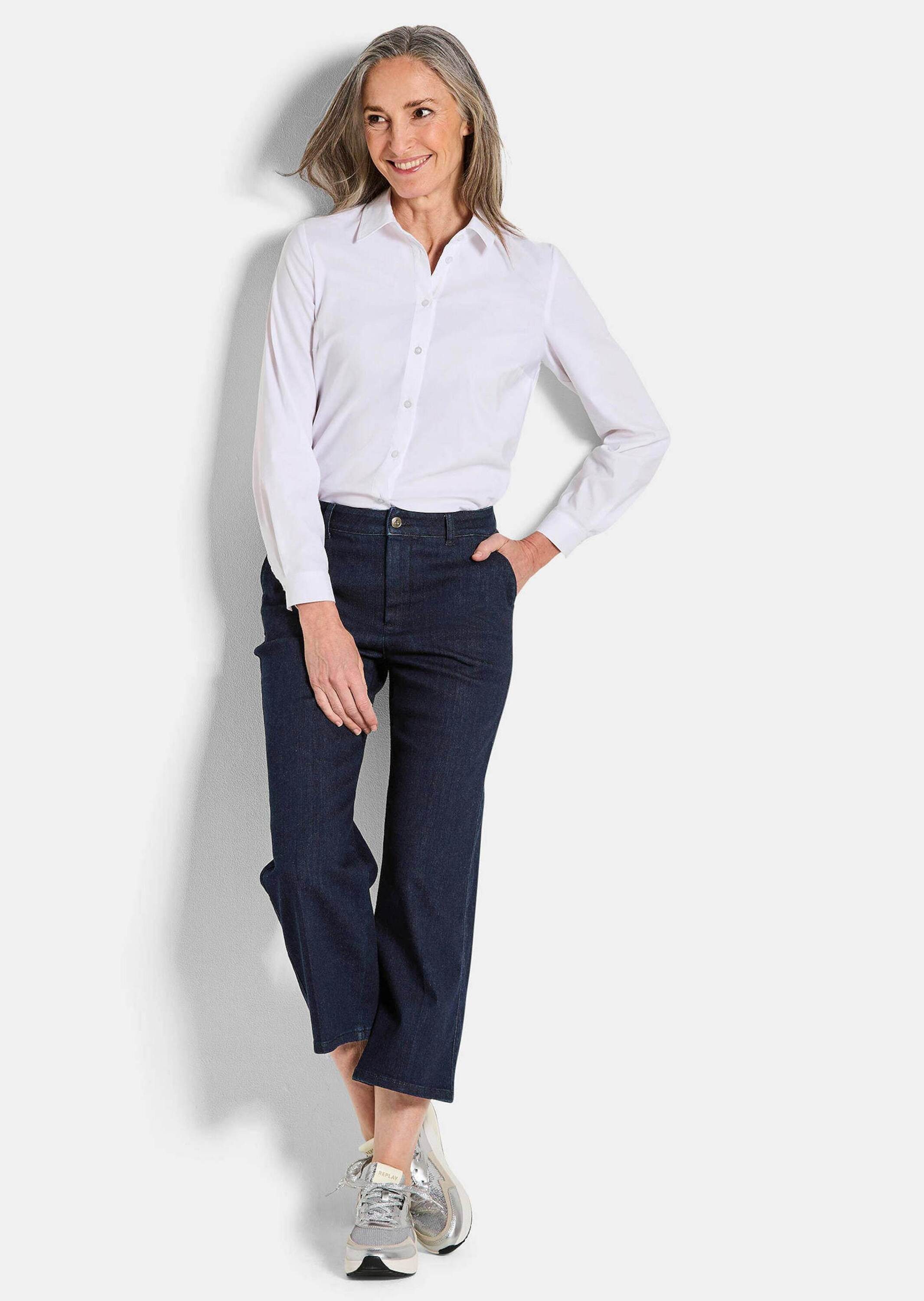 GOLDNER 5-Pocket-Jeans Weite 7/8-Jeans VERA mit Formbund Weite Denim-Culotte mit Bügelfalten, Mid Waist Bund, Gürtelschlaufen