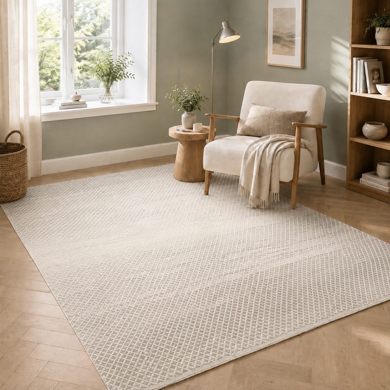 Pergamon Wollteppich Baumwolle Natur Kelim Teppich Sandy Meliert, Rechteckig, Höhe: 8 mm