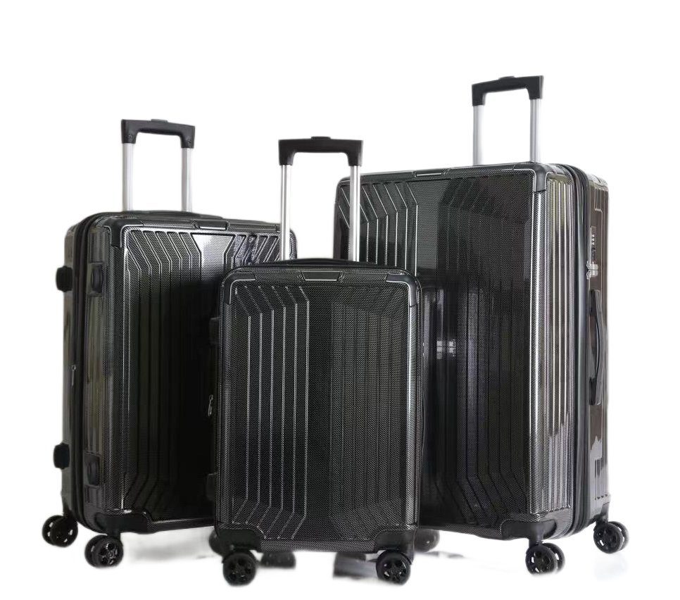 Cheffinger Koffer Koffer 3 tlg Trolley Set Kofferset Gepäck Polycarbonat schwarz, 4 Rollen