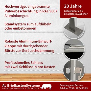 AL Briefkastensysteme Standbriefkasten 7 Fach Premium Briefkasten A4 in RAL 9007 Aluminium Grau wetterfest