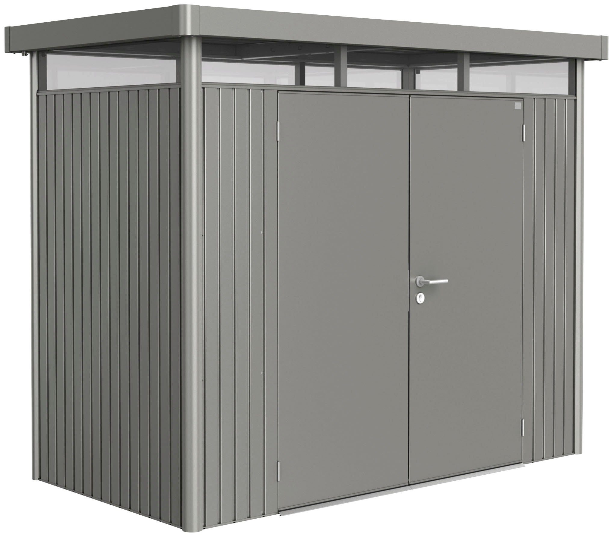 Dachrinne 275x155 cm, 5/4-Zoll-Schlauch BxT: Integrierte Anschluss HighLine für Biohort Gerätehaus mit Gr. H1, silber-metallic,