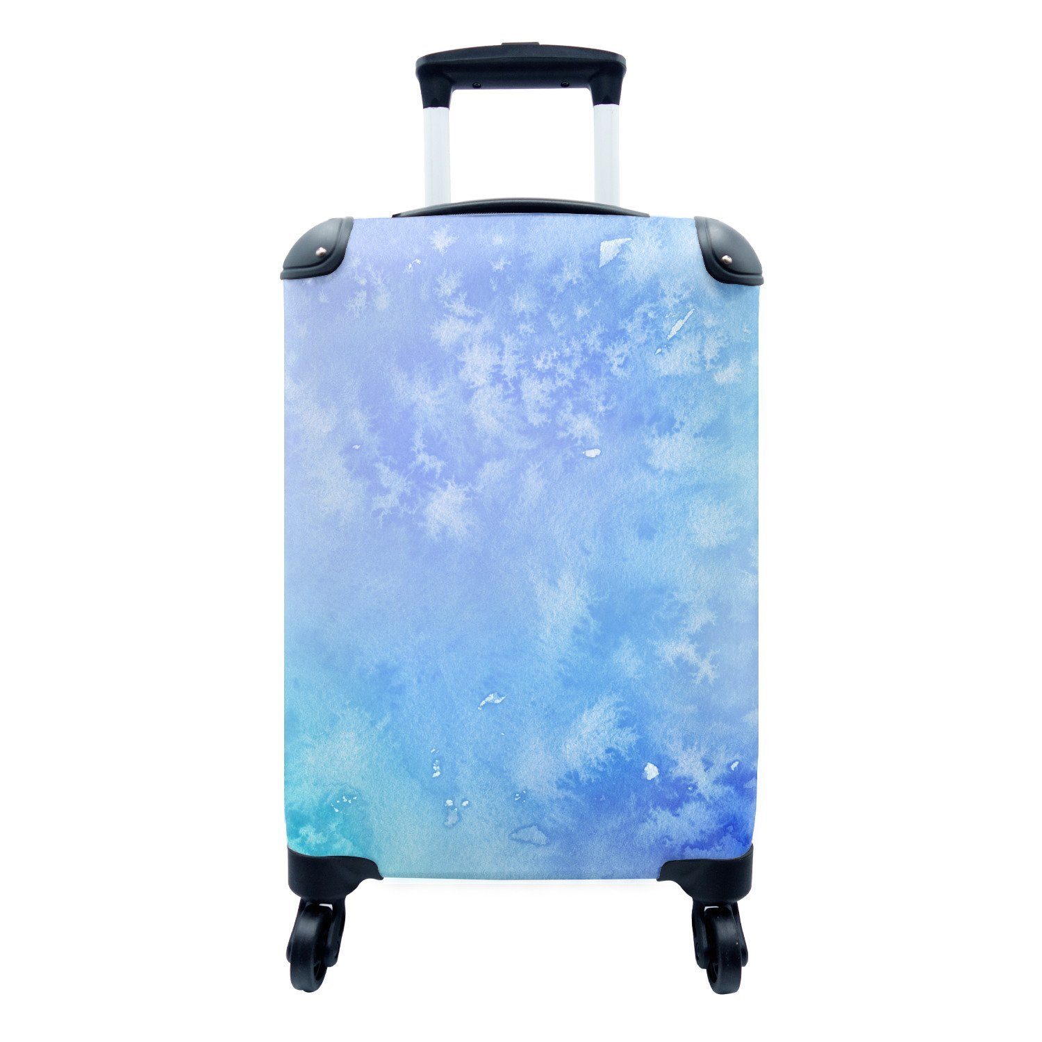 MuchoWow Handgepäckkoffer Aquarell - Weiß - Blau, 4 Rollen, Reisetasche mit rollen, Handgepäck für Ferien, Trolley, Reisekoffer