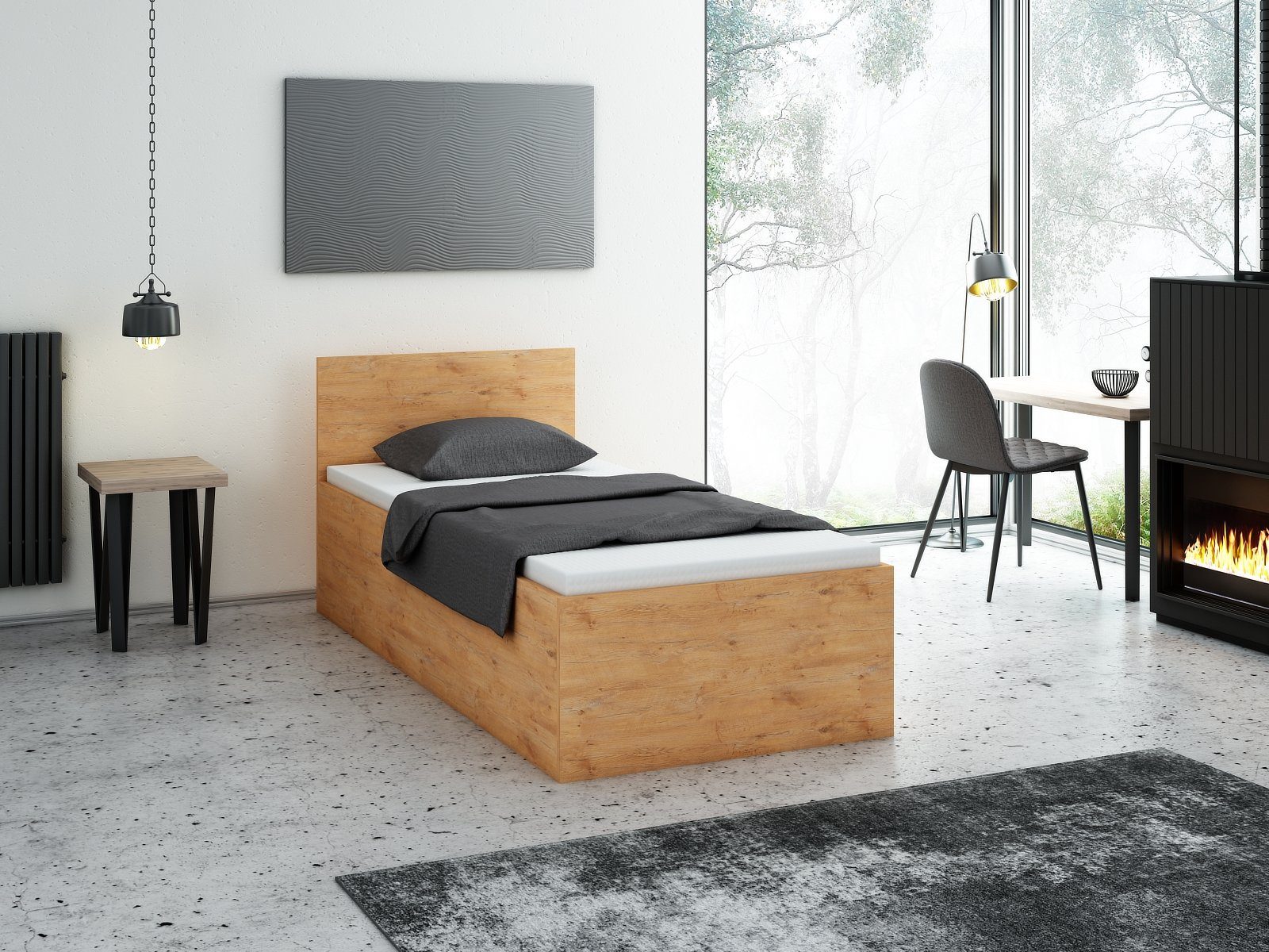 pressiode Bettgestell Bett mit Lattenrost - Jugendbett - Doppelbett mit/ohne Matratze Eiche