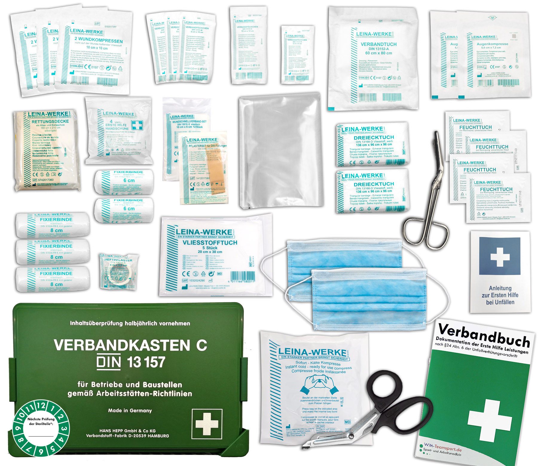 WM-Teamsport Erste-Hilfe-Koffer Betriebsverbandkasten DIN 13157 + BG Info-Paket 1 + Verbandbuch