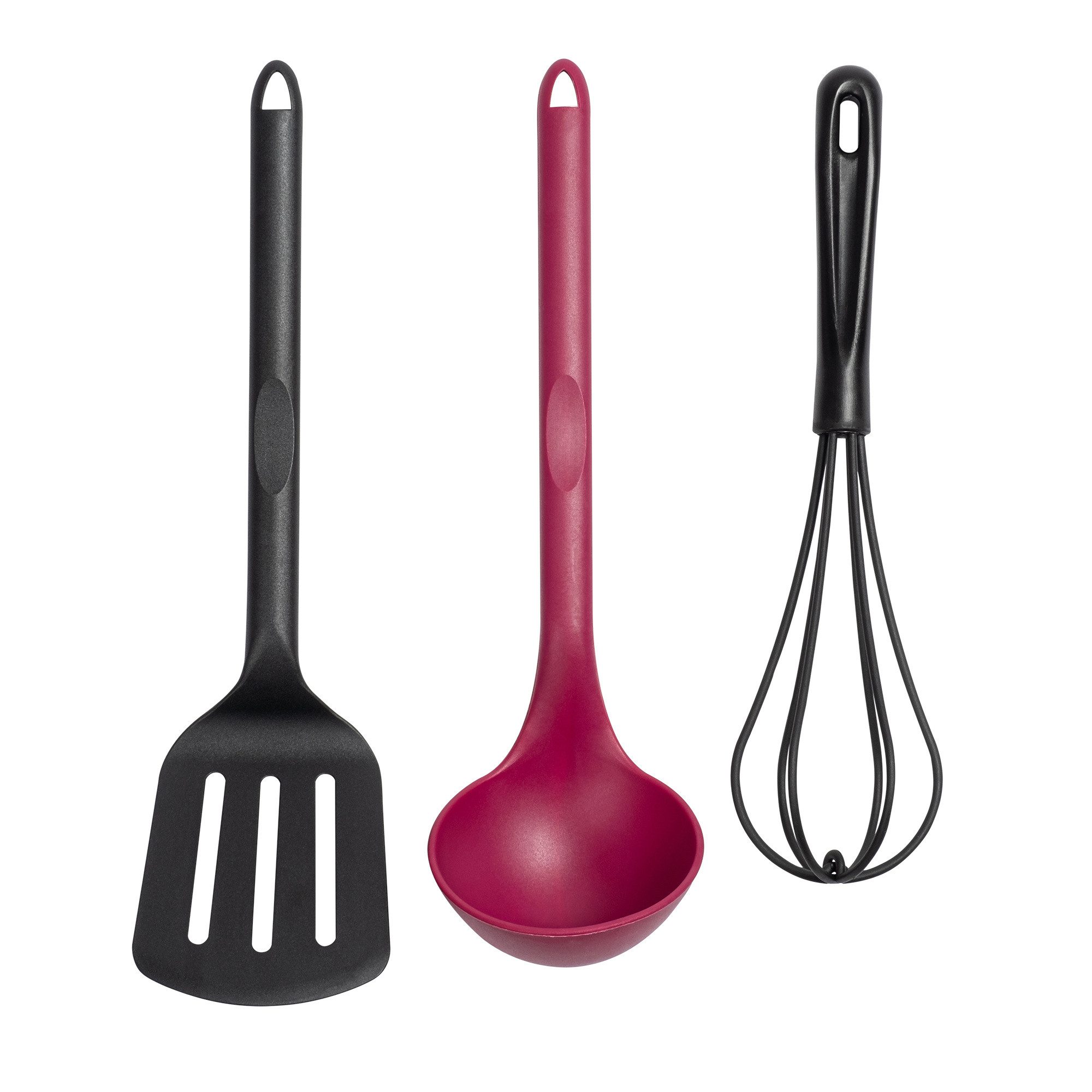 rena germany Kochbesteck-Set Black Purple Power (3-tlg., 1x Pfannenwender, 1x Schöpfkelle, 1x Schneebesen), Formstabil, Spülmaschinengeeignet, Made in Germany