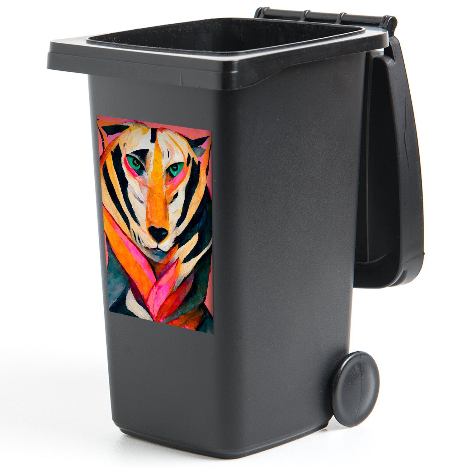 MuchoWow Wandsticker Abstrakt St), Mülltonne, - Augen (1 Sticker, - Abfalbehälter Tiere - Farben Container, Mülleimer-aufkleber