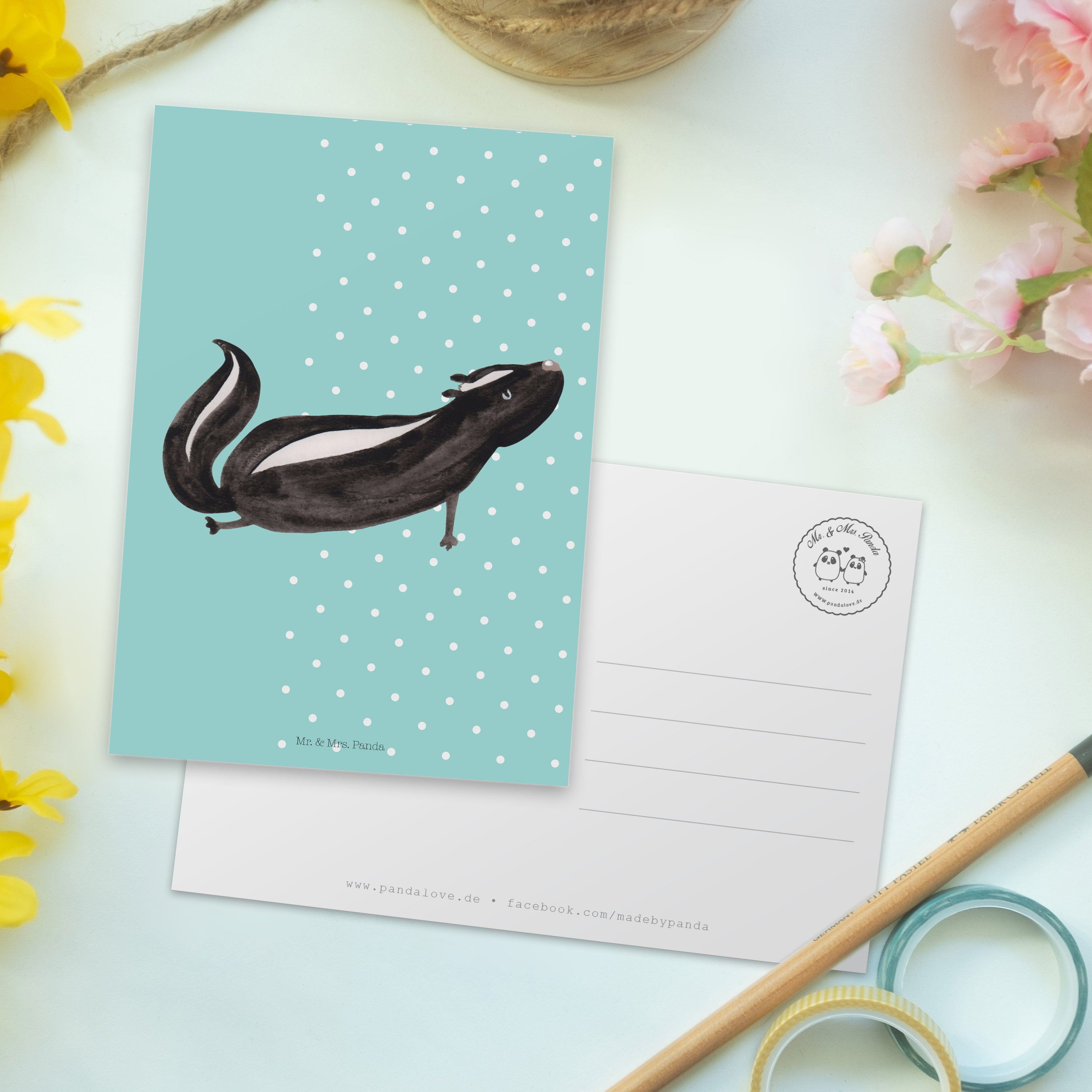 Yoga Stinktier Panda Geburtst Geschenk, Mr. Einladungskarte, Postkarte - & Mrs. Pastell - Türkis