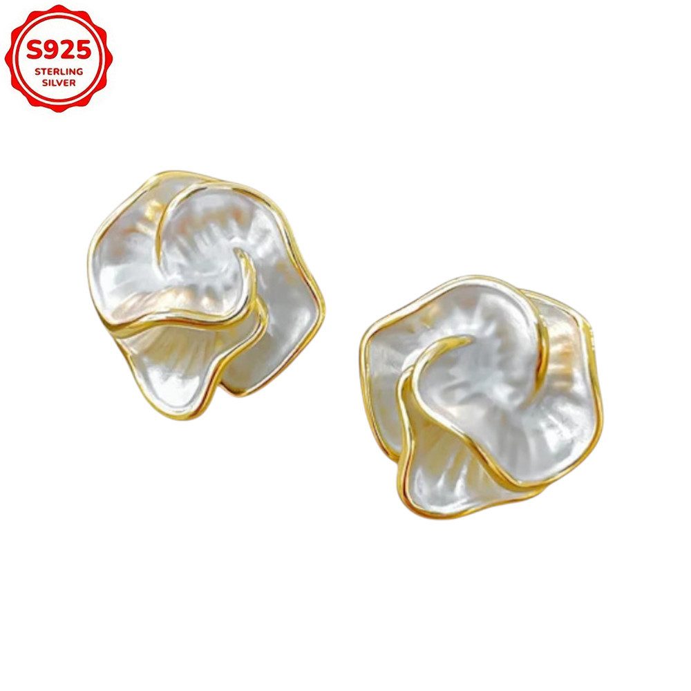 Paar Ohrstecker 925 Sterling Silber Damen Ohrringe Blume Perlmutt Design vergoldet
