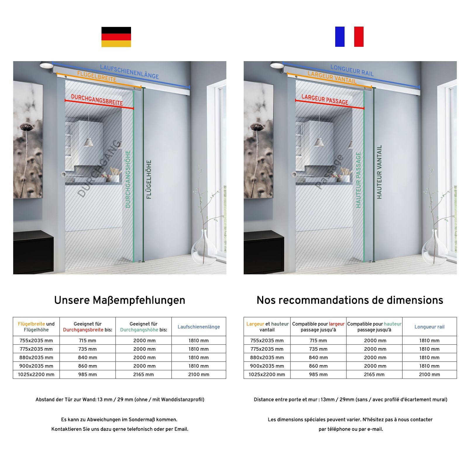 inova wohnen Glasschiebetür Streifen Dekor 88 x 203,5 cm, Komplett Set mit Schienensystem