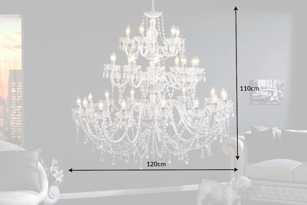 riess-ambiente Kronleuchter CRYSTAL 120cm transparent - Acryl, 30-armig, Strasssteine, Barock, ohne Leuchtmittel, extravagante Hängelampe - ideal für Schlaf-, Wohnzimmer und Altbau