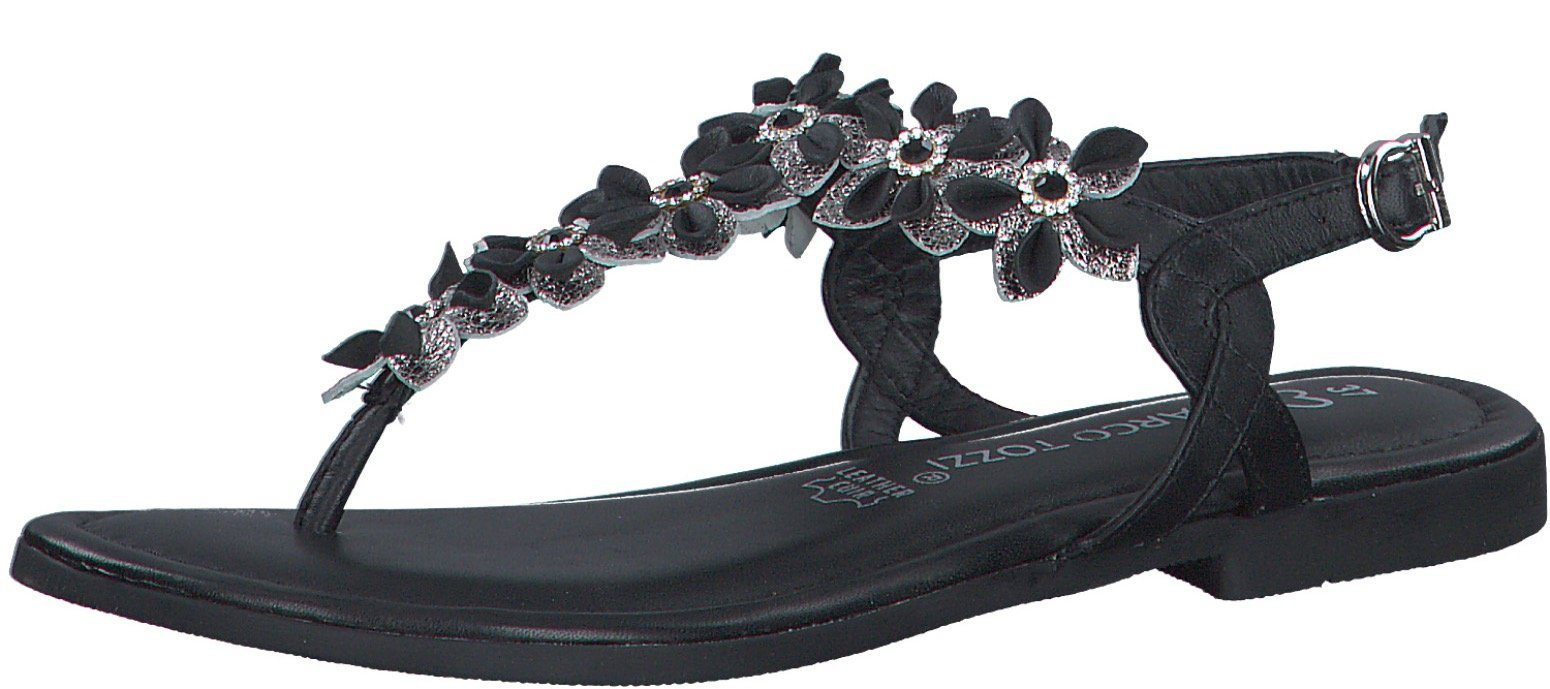 Blütenverzierung mit MARCO Sandale TOZZI aufwendiger schwarz