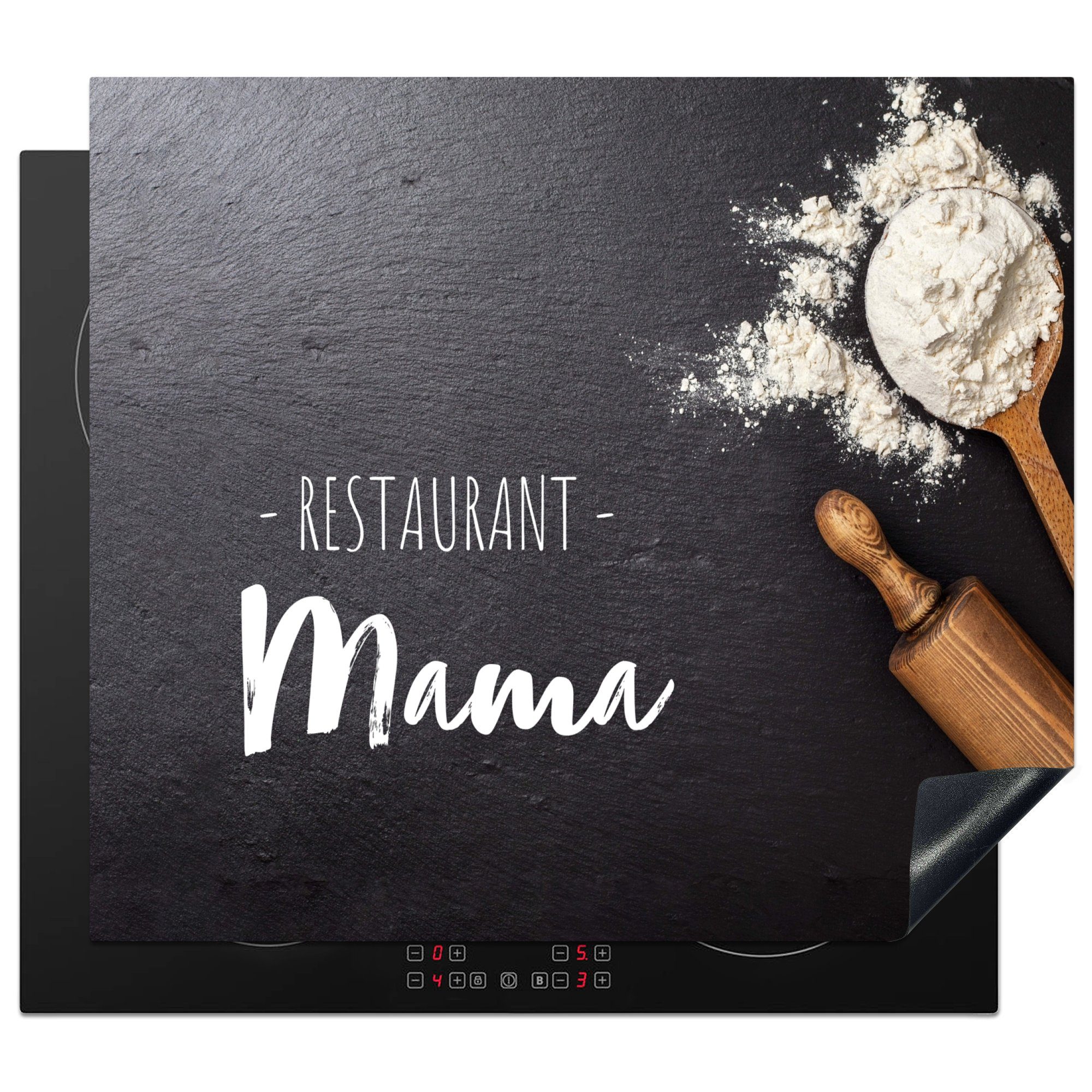 MuchoWow Herdblende-/Abdeckplatte Zitate - Restaurant mum - Grau - Mutter, Vinyl, (1 tlg), 60x52 cm, Mobile Arbeitsfläche nutzbar, Ceranfeldabdeckung