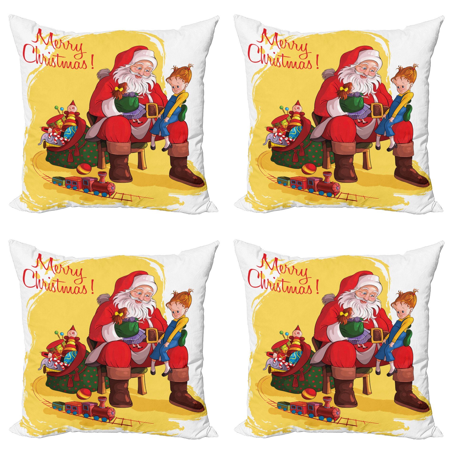Kissenbezüge Modern Accent Doppelseitiger Digitaldruck, Abakuhaus (4 Stück), Weihnachten Kid und Santa Geschenke