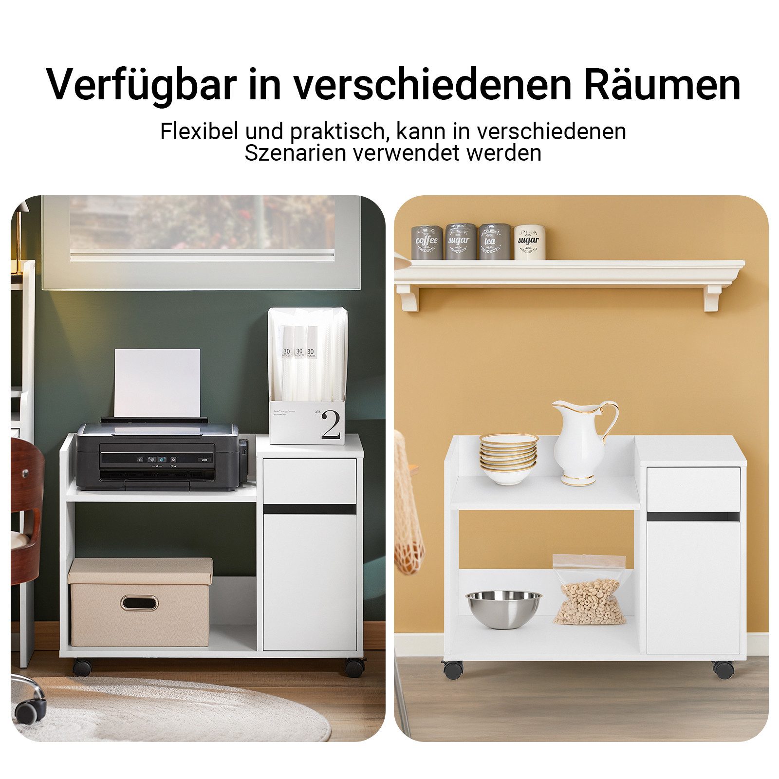 SoBuy Aktenschrank ASK02, Druckertisch Rollcontainer, Aktenschrank mit Schublade Aktenschrankwagen Druckerständer Druckerschrank mit Rollen