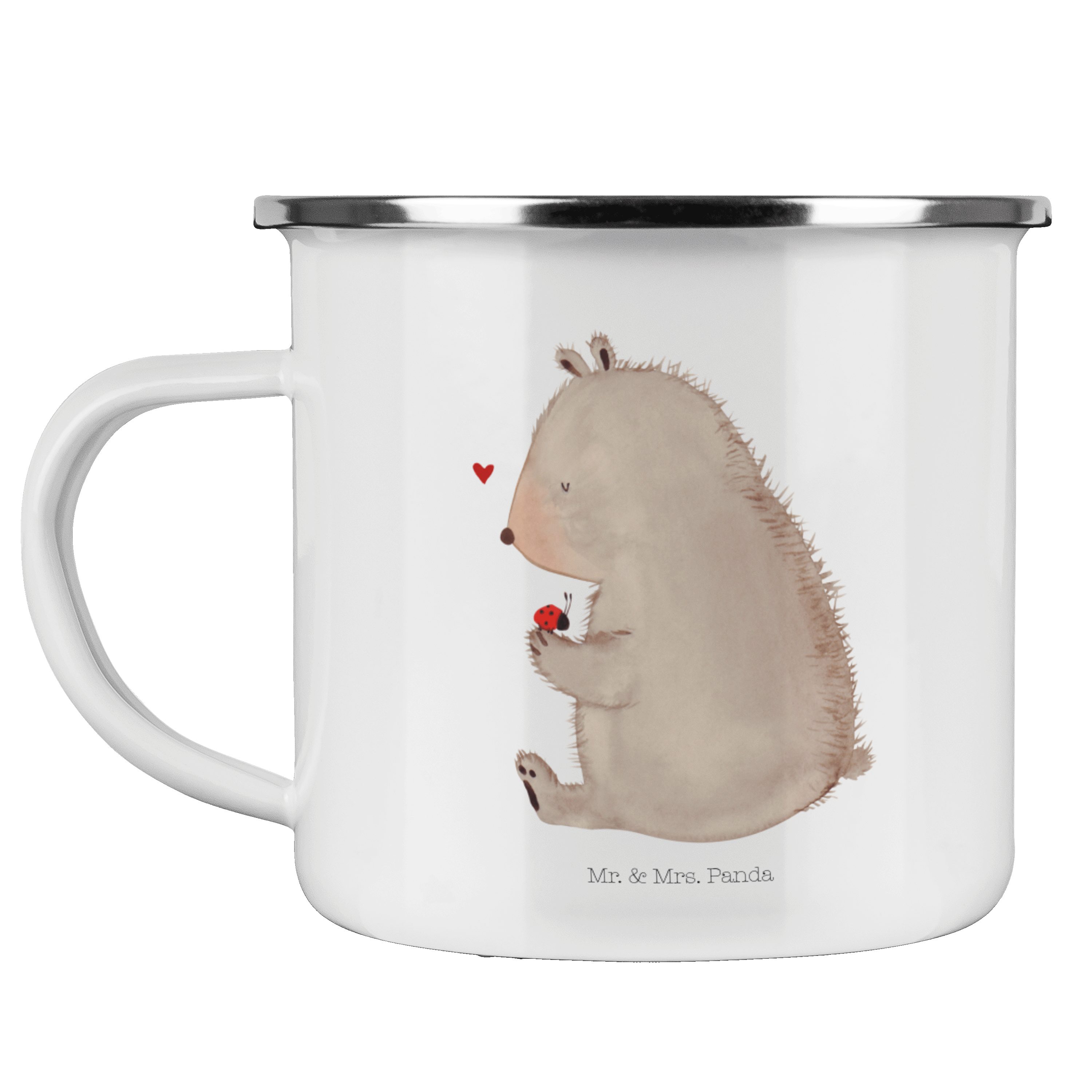 & Kaffee Leben Geschenk, Mrs. Das - mit Marienkäfer i, Mr. Panda Weiß Emaille Bär Becher - Blechtasse,