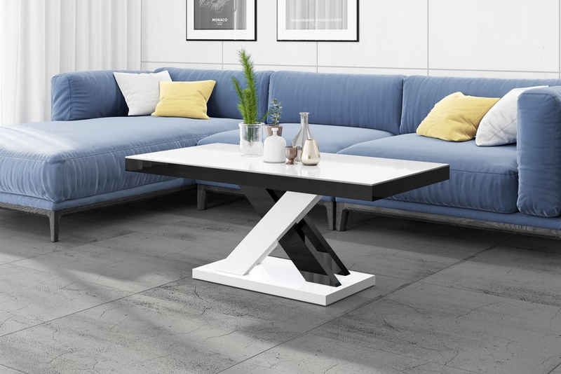 designimpex Couchtisch Design XLU-888 Weiß / Schwarz Hochglanz Tisch Wohnzimmertisch