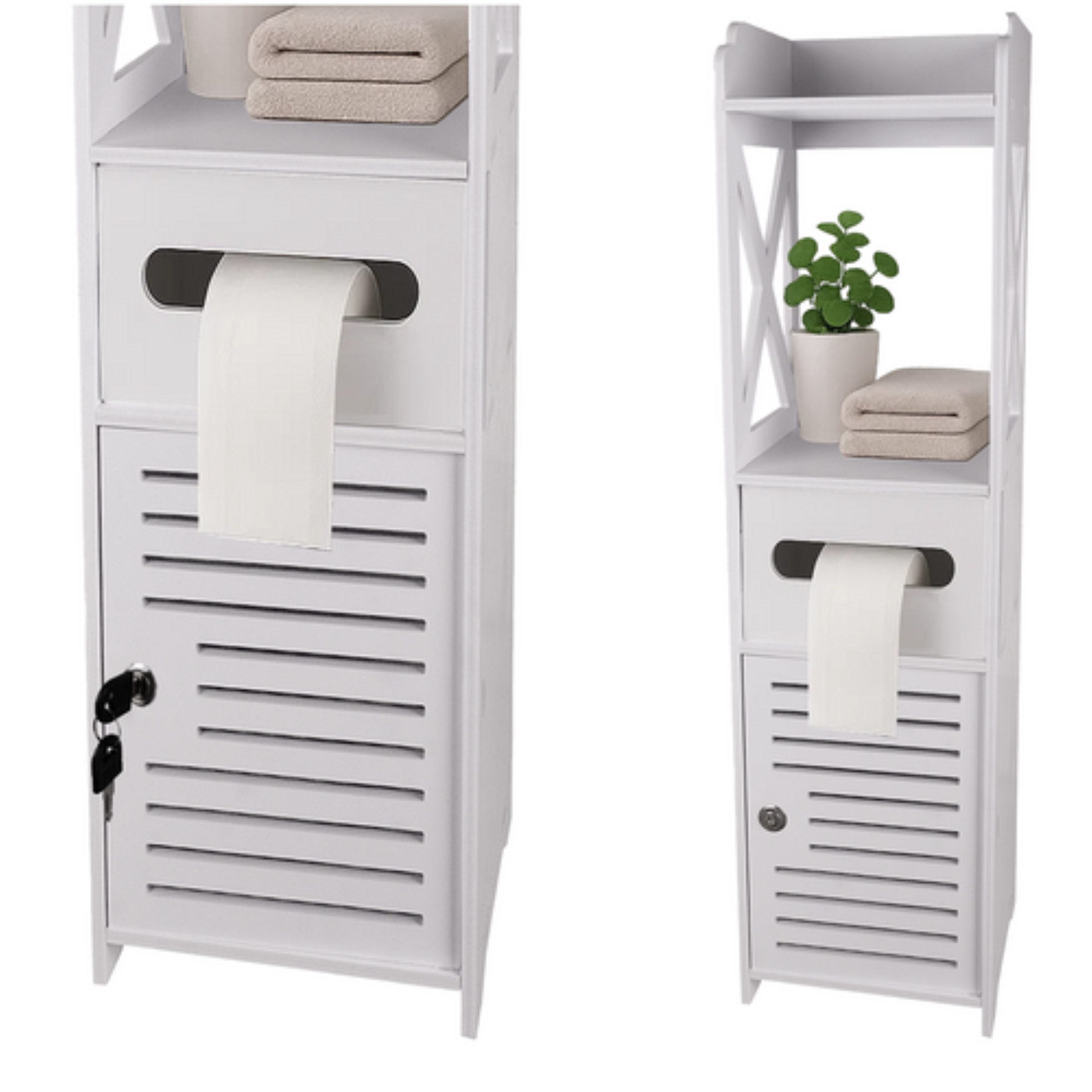 Ruhhy Badkommode Freistehender Badezimmerschrank mit Toilettenpapierhalter (Freistehender Badezimmerschrank mit Toilettenpapierhalter und Schloss, 1x Badezimmerschrank mit Schlüssel und Montagematerial), Abschließbar, Toilettenpapierhalter, platzsparendes