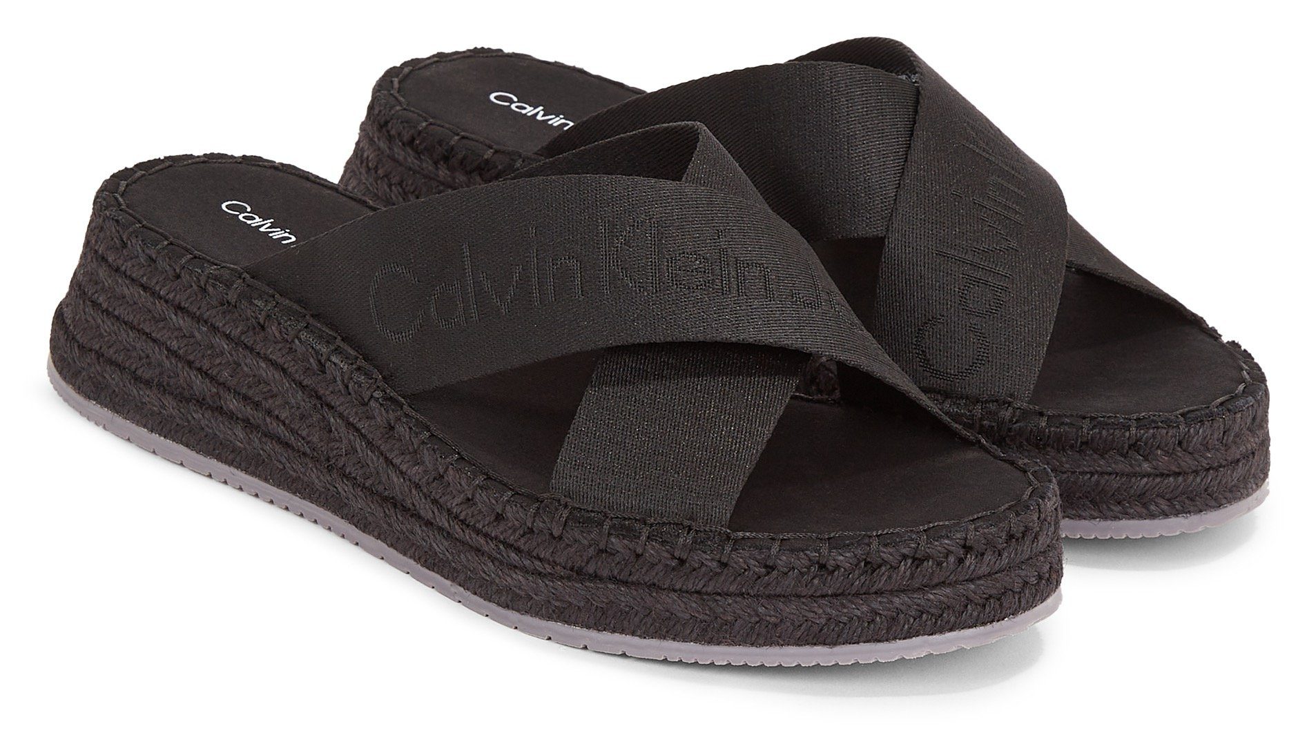 Calvin Klein Jeans SPORTY WEDGE ROPE SANDAL MR Pantolette, Keilabsatz, Sommerschuh, Schlappen mit Bastbesatz an der Laufsohle