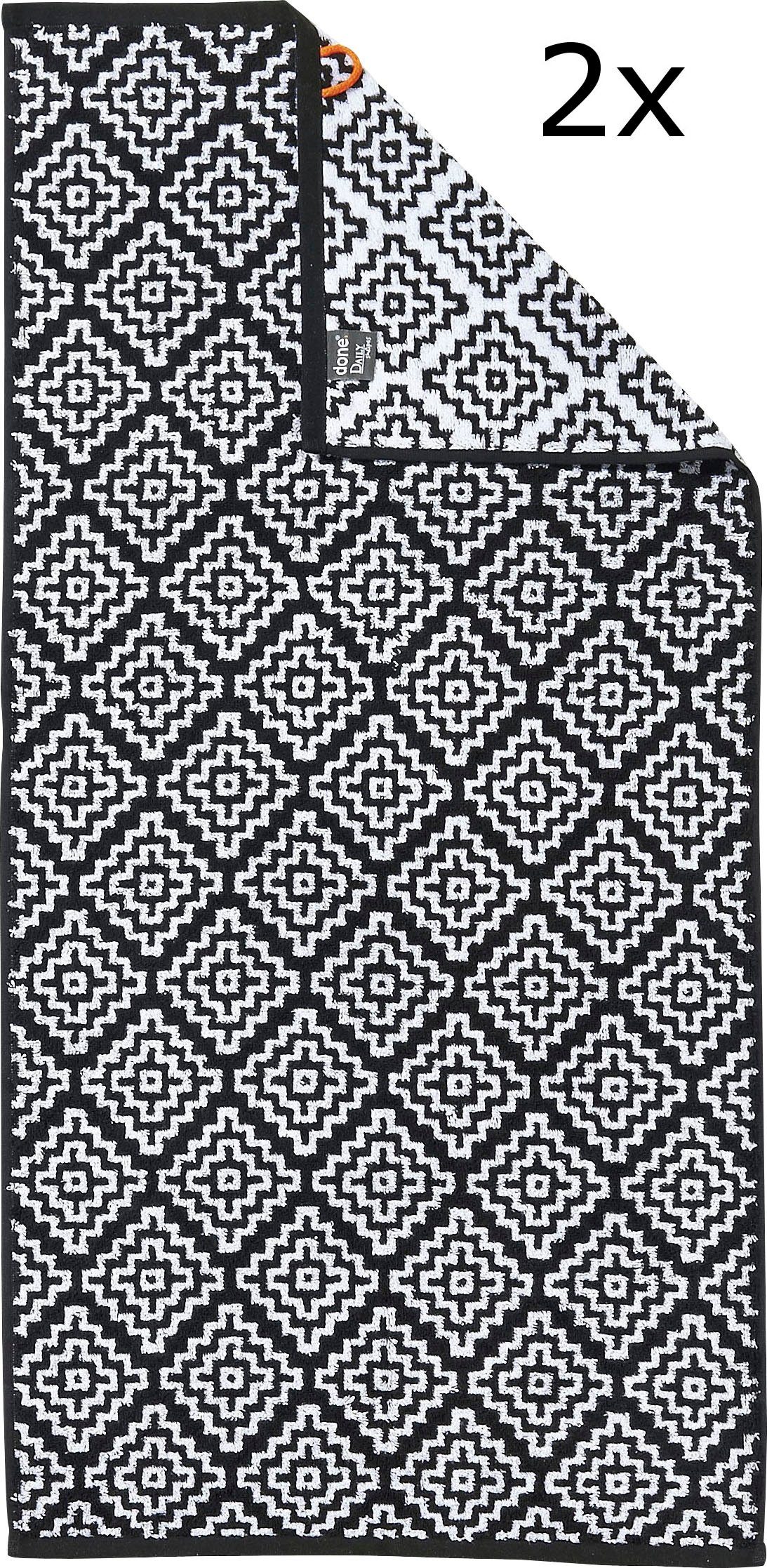 Handtuch 2-tlg), modernes done.® Muster Shapes Set Jacquardgewebe, Daily (Set, Jacquard-Walkfrottier, Rauten Boho, schwarz/weiß