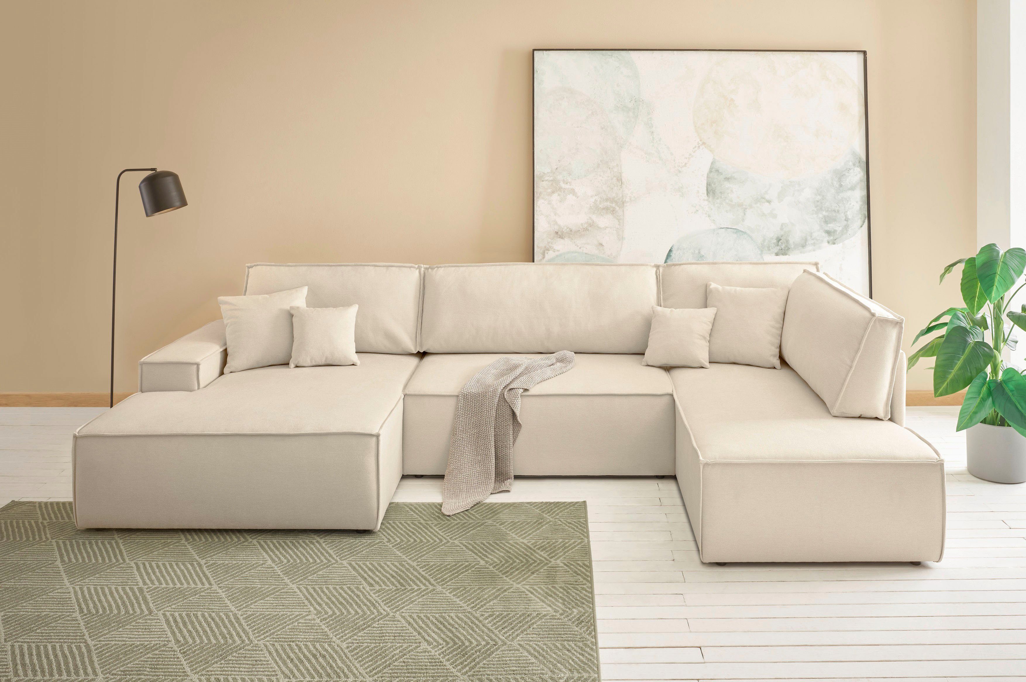 andas Wohnlandschaft FINNLEY U-Form XXL 329 cm, Schlafsofa / Bettkasten, Liegefläche 194/139 cm, aus der freundin Home Collection