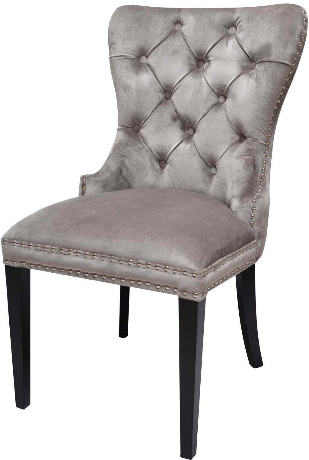 Leonique Stuhl Cassy (Set, 1 St), Polsterstuhl, silbergrauer Velour, Ziernägel, 50x62x101