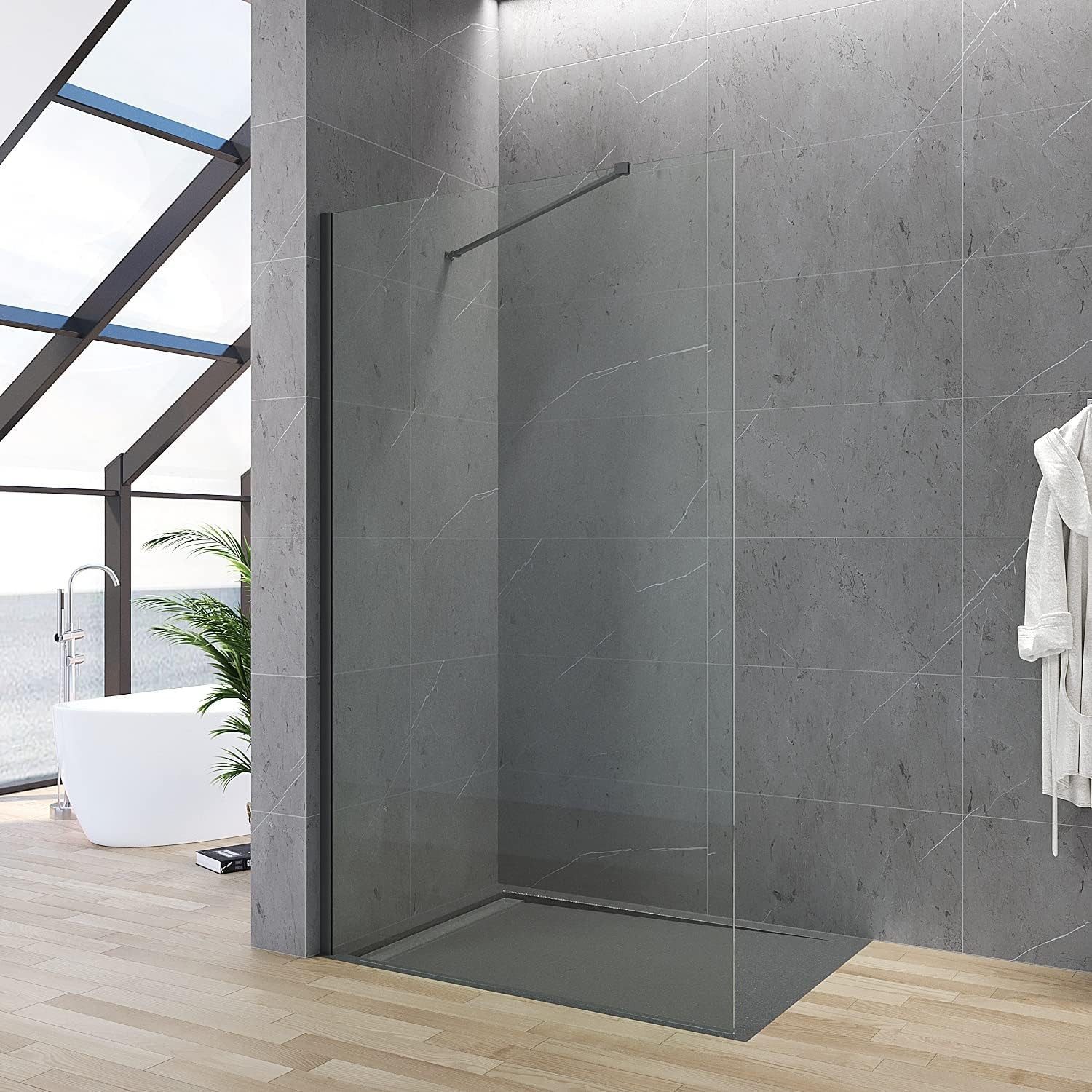 AQUABATOS Duschwand Duschabtrennung Duschwand Glas walk in Dusche schwarz Breite 80-120 cm, 8 mm Einscheibensicherheitsglas, mit Nanobeschichtung