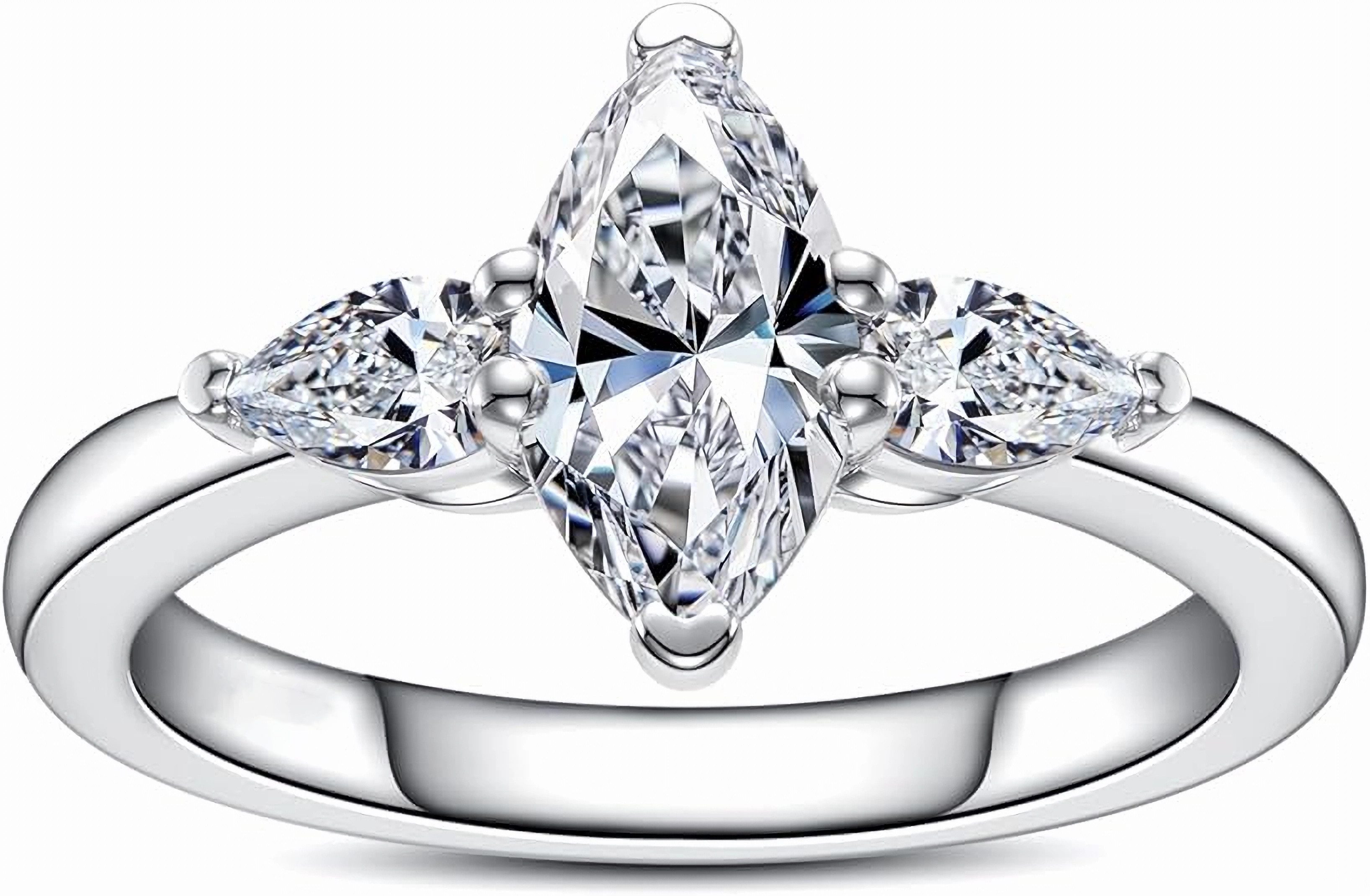 Jumpeak Verlobungsring 1,5ct Marquise-Labordiamant Verlobungsring 14K Gold, E, VVS, 2EX, Drei-Stein-Design mit IGI-Zertifikat – perfektes Liebesgeschenk!