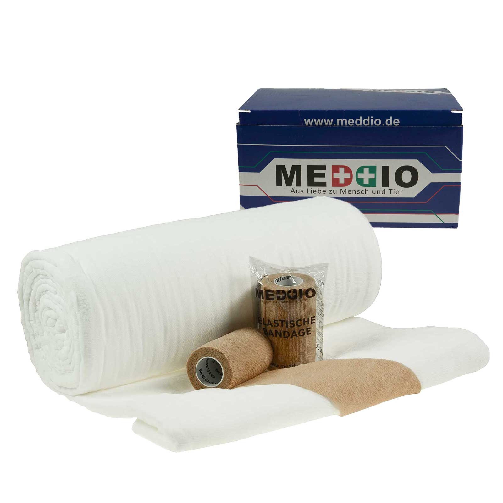 Pferdebandage Bandagierwatte + Verbandwatte 40cm + 12 Haftbandagen 10cm beige