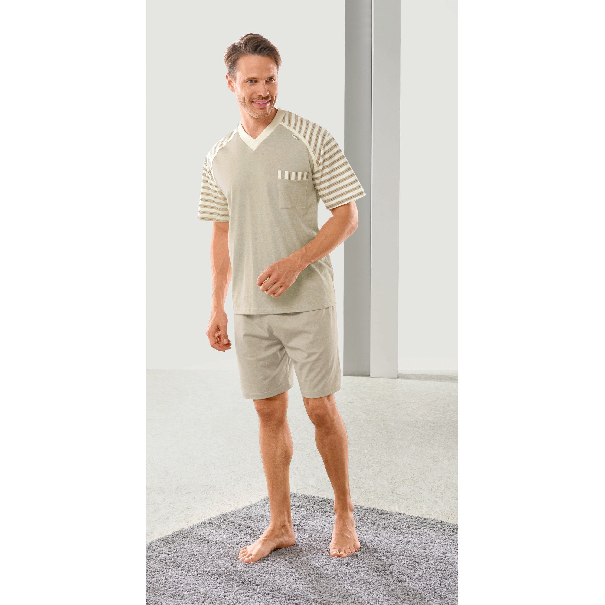 götting Pyjama Herren-Shorty naturbelassen Single-Jersey Streifen günstig online kaufen