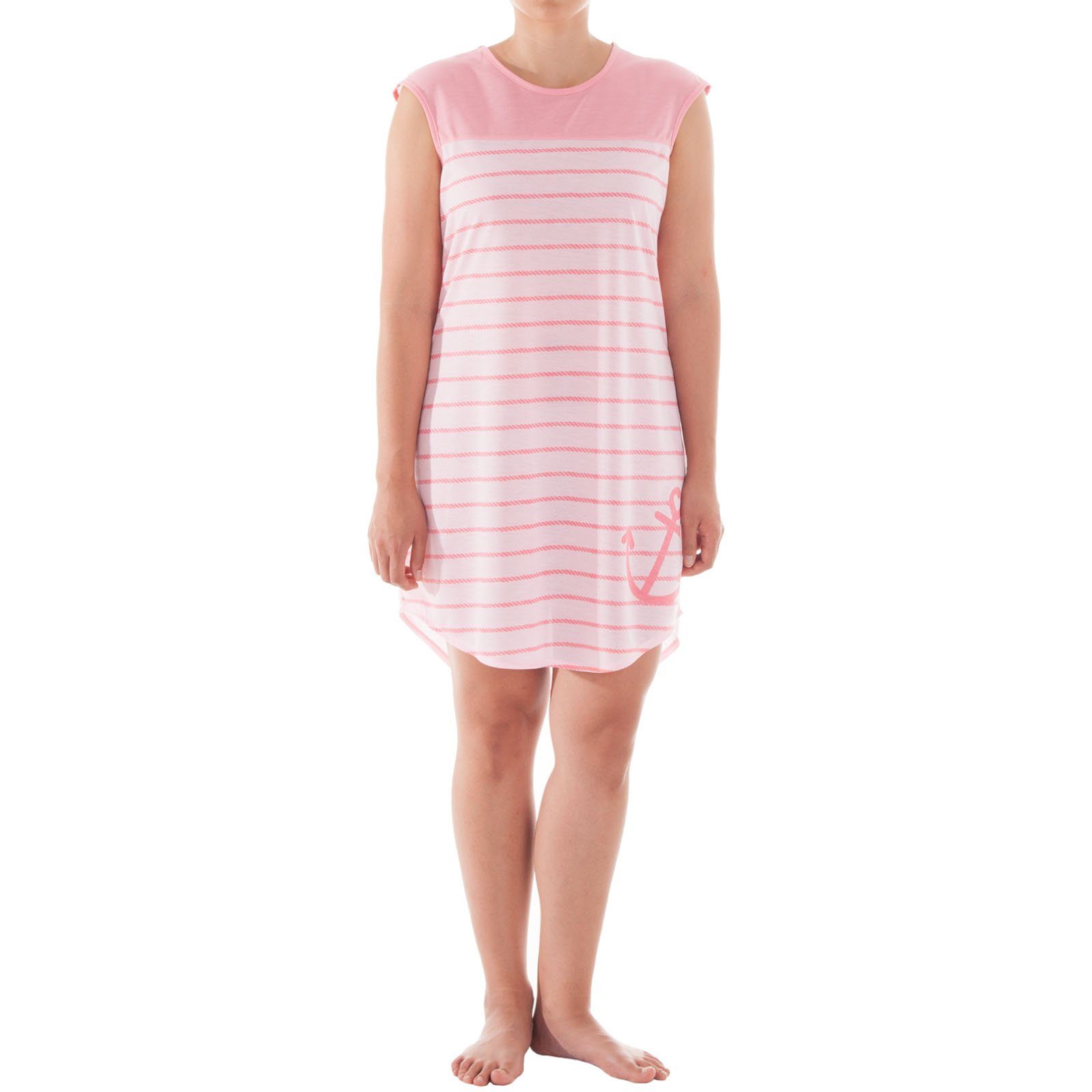 zeitlos Nachthemd Nachthemd Ärmellos - Anker Gestreift rosa | Nachthemden