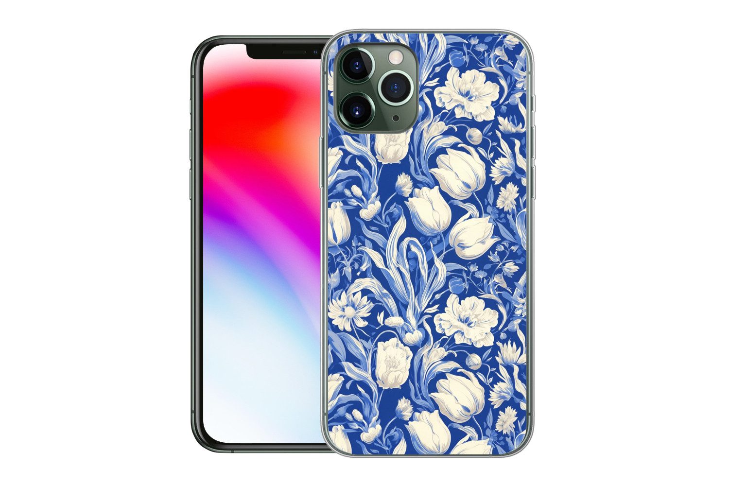 MuchoWow Handyhülle für Apple iPhone 11 Pro Blumen - Delfter Blau - Muster - Tulpe, Smartphone-Bumper, Print, Handy Schutzhülle Dünn