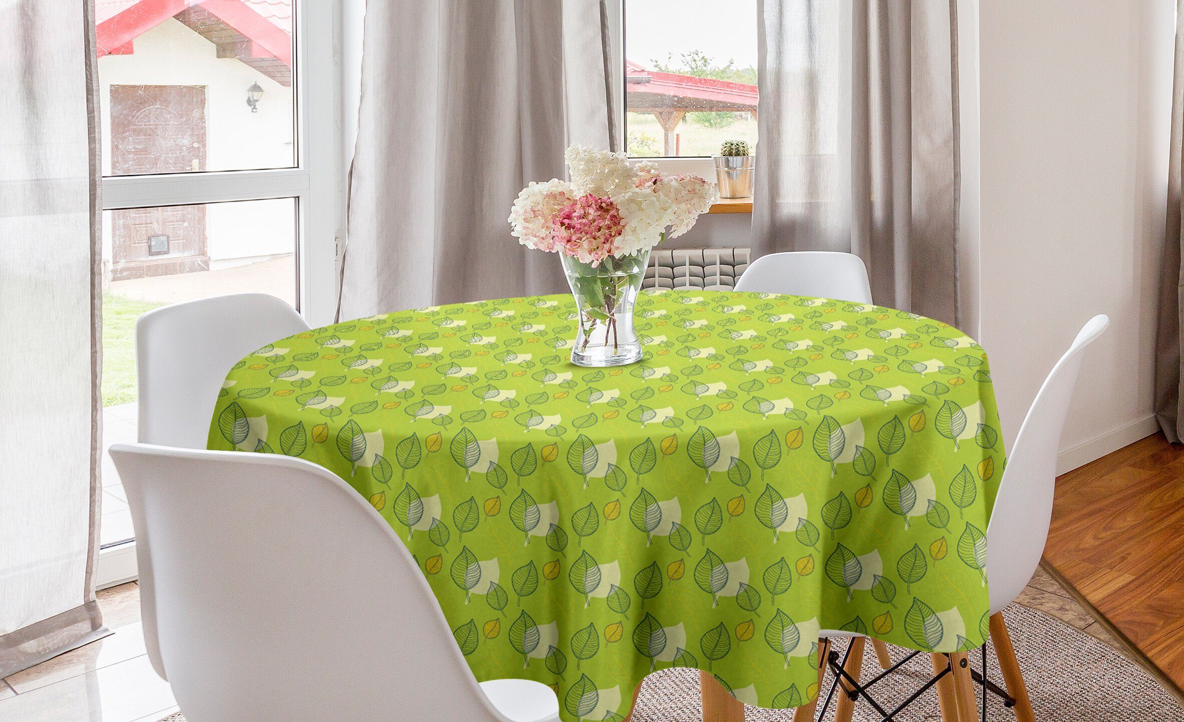 Abakuhaus Tischdecke Kreis Tischdecke Abdeckung für Esszimmer Küche Dekoration, Grün Zusammenfassung Falling Leaf