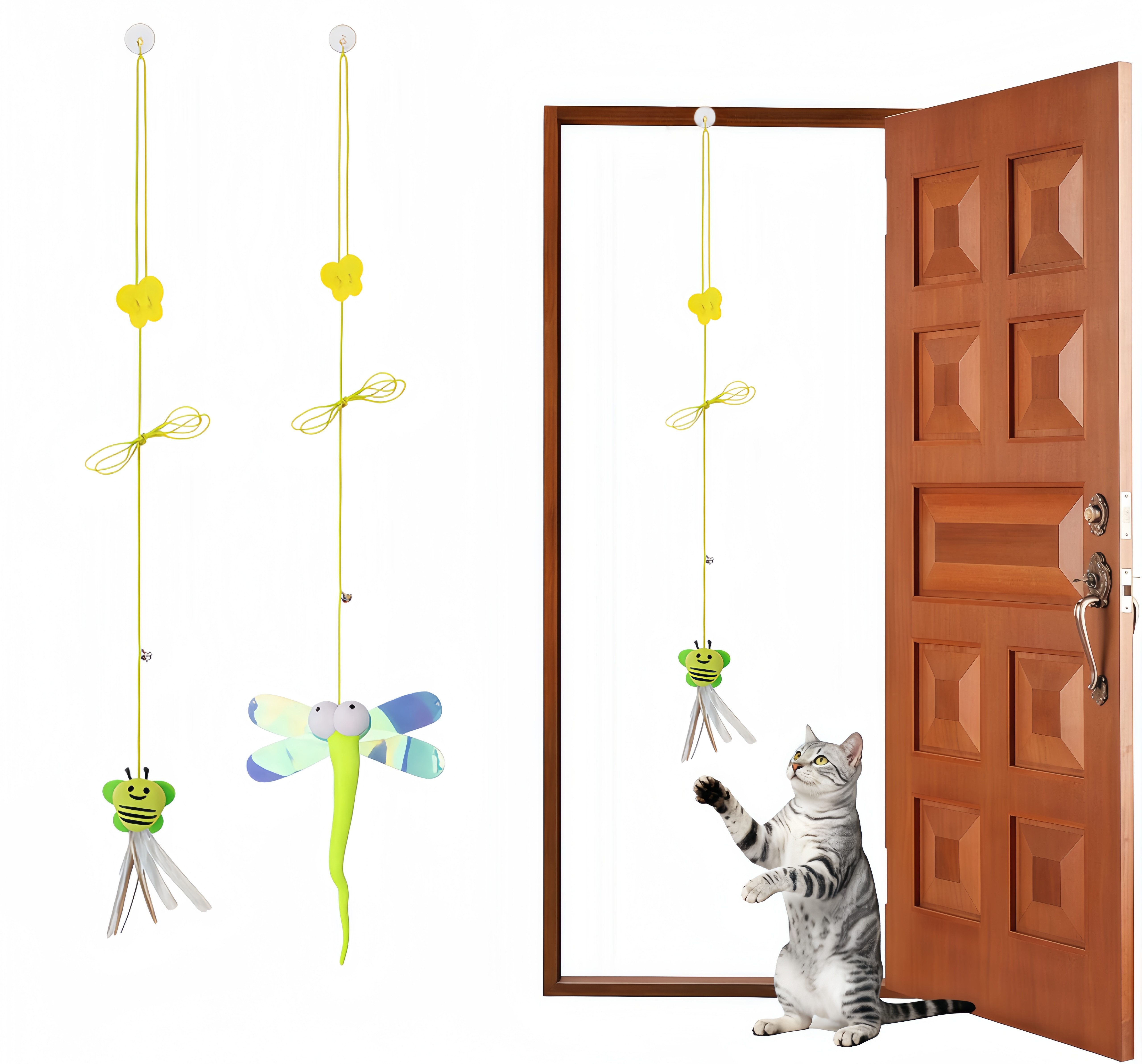 FOUORTUNATE-BEE Tier-Beschäftigungsspielzeug Elastischer Türrahmen-Katzenspielzeug 2er-Set für interaktives Spiel, Stil2, Spaßige Vogel-Spielzeuge für Katzen, ideal für Zuhause und Türen