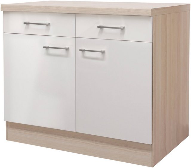 Flex-Well Exclusiv Unterschrank Abaco 100 cm Perlmutt glänzend-Akazie