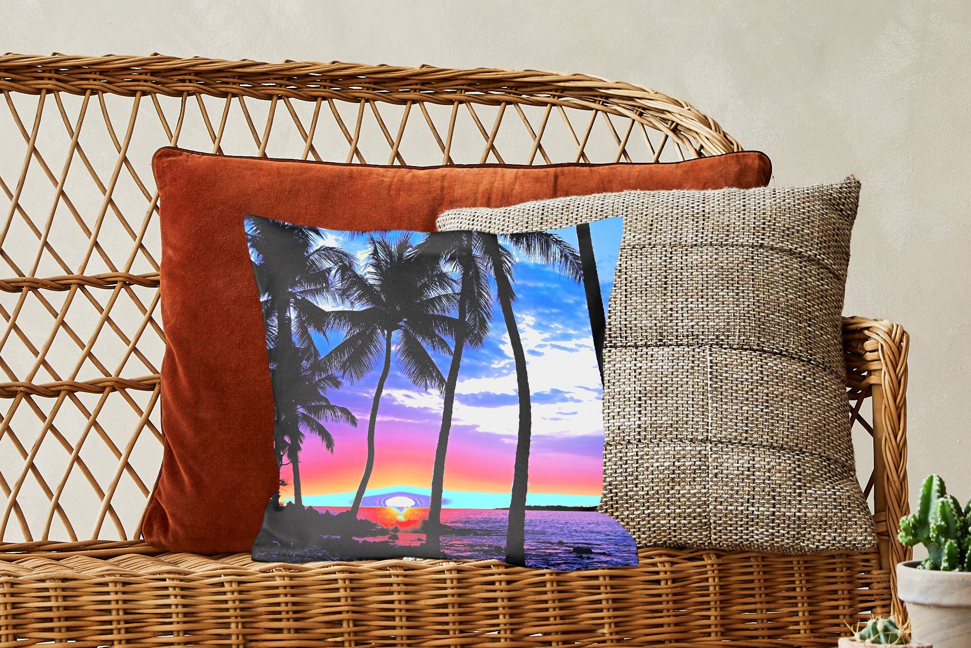 Eine MuchoWow von Hawaii, während Palmen Silhouette Füllung Sofakissen Schlafzimmer, mit Zierkissen Deko, Dekokissen Sonnenuntergangs auf Wohzimmer, für eines