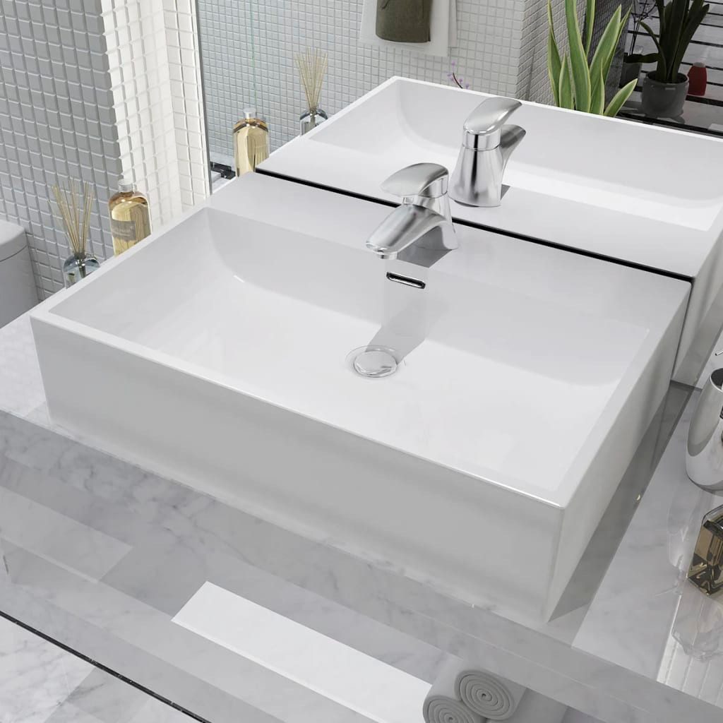 Thumbnail - DOTMALL Waschbecken Waschbecken mit Hahnloch Keramik Weiß 60,5x42,5x14,5 cm