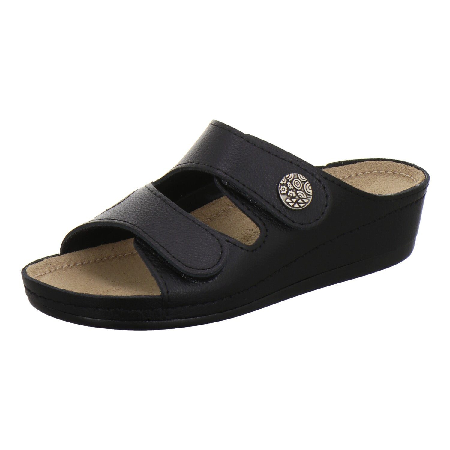 AFS-Schuhe Damen Pantolette aus Glattleder mit Klettverschluss und Keilabsatz, Made in Germany