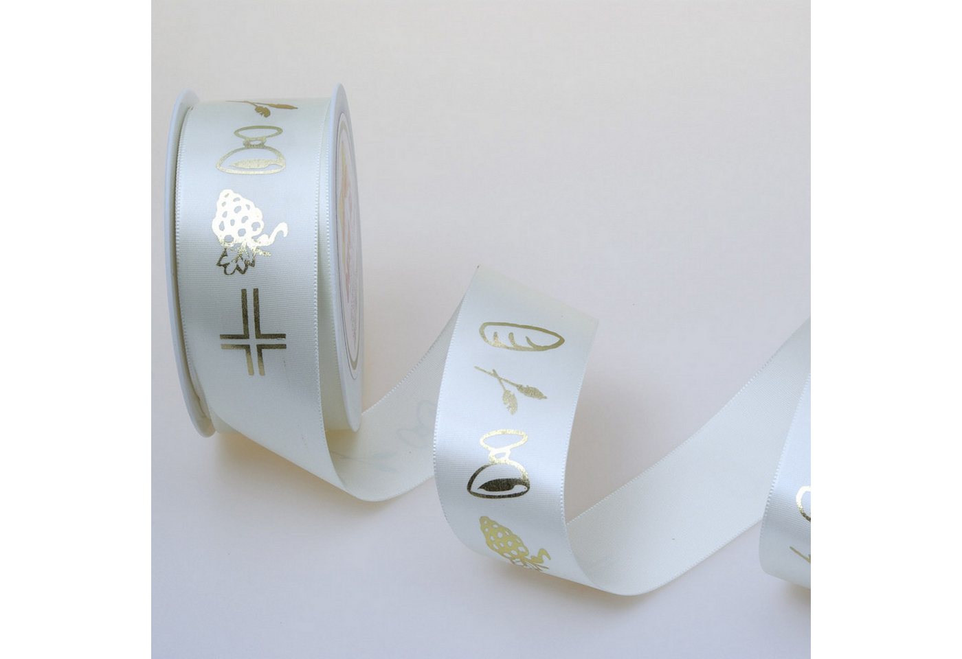Thumbnail - Deko AS Dekoband Kommunions-/Konfirmationsband creme-gold - 40 mm Breite auf 25 m Ro…