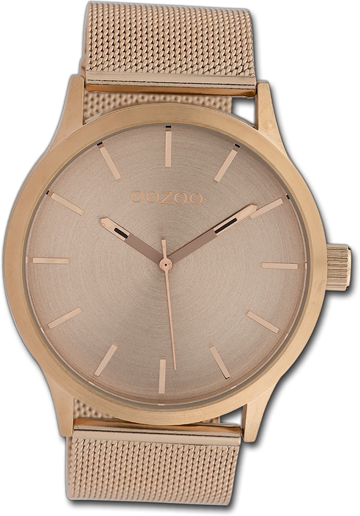 OOZOO Quarzuhr Oozoo Damen Armbanduhr Timepieces, Damenuhr Metallarmband rosegold, rundes Gehäuse, groß (ca. 45mm)