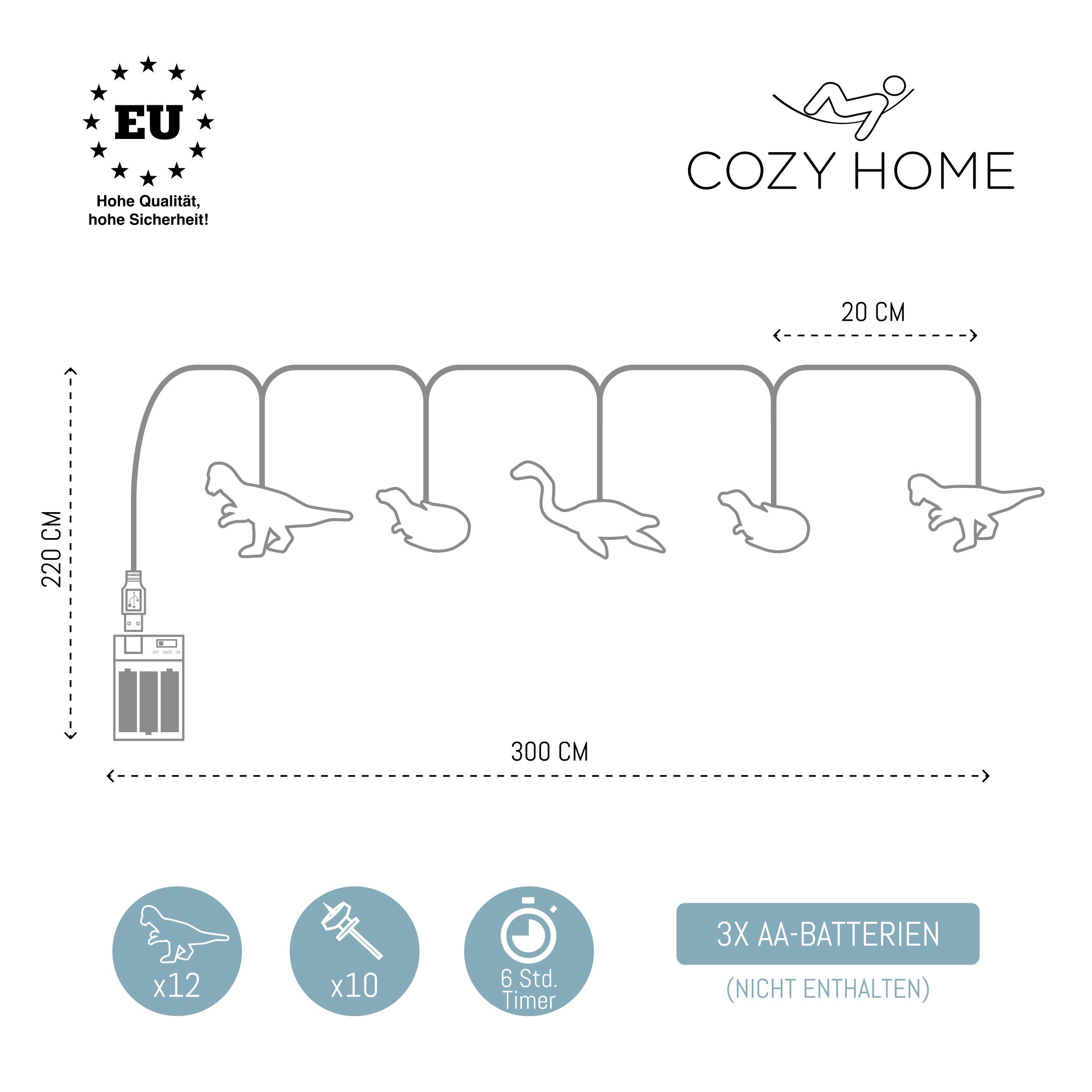 COZY HOME LED-Lichterkette Dino Lichterkette Batterie und Stecker -, 12 LED Figures I Warmweißes LED-Licht I Dino Design I EU-Konformität – Bild 4 von 5