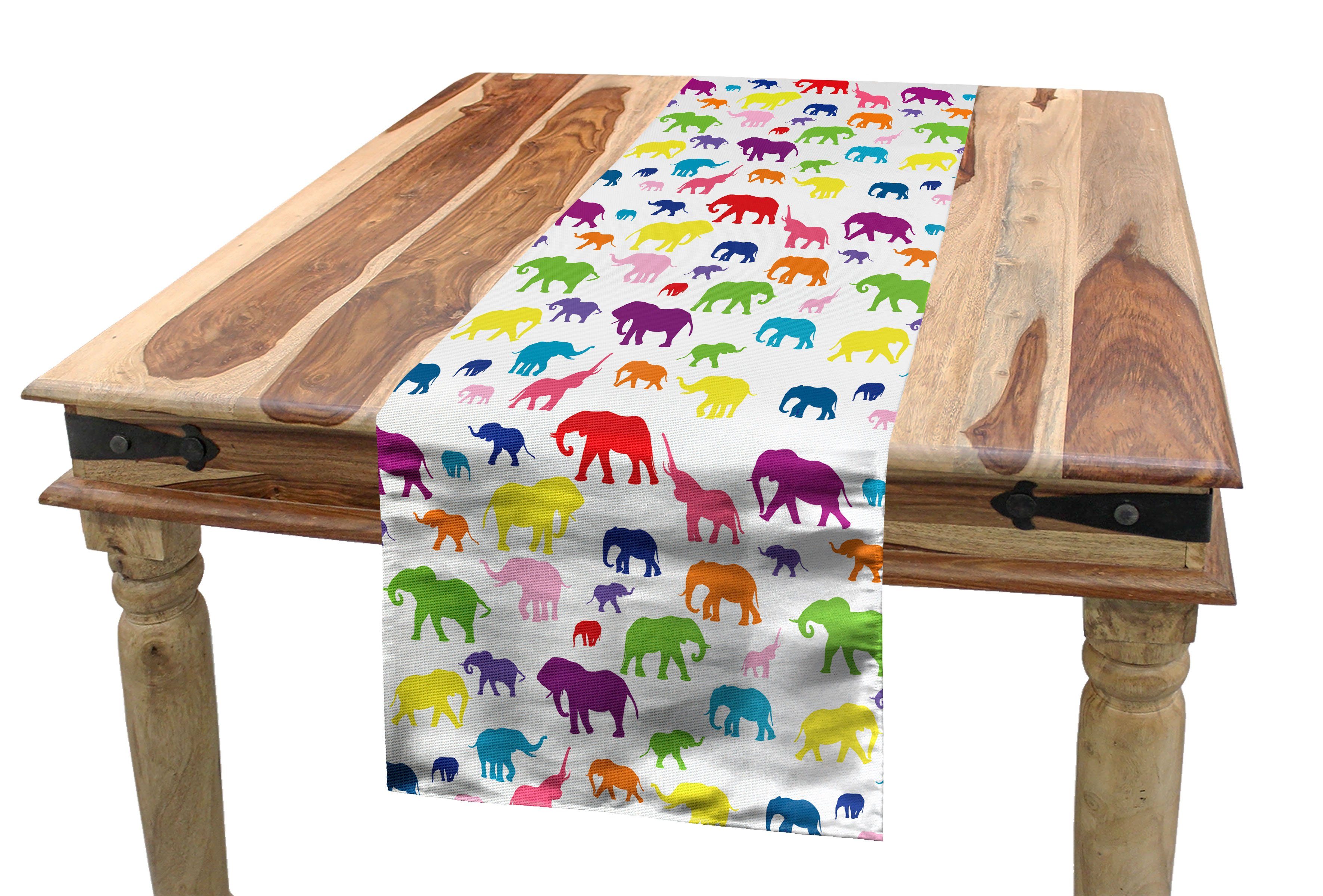 Abakuhaus Tischläufer Esszimmer Küche Rechteckiger Dekorativer Tischläufer, Elefant Bunte Safari Fauna