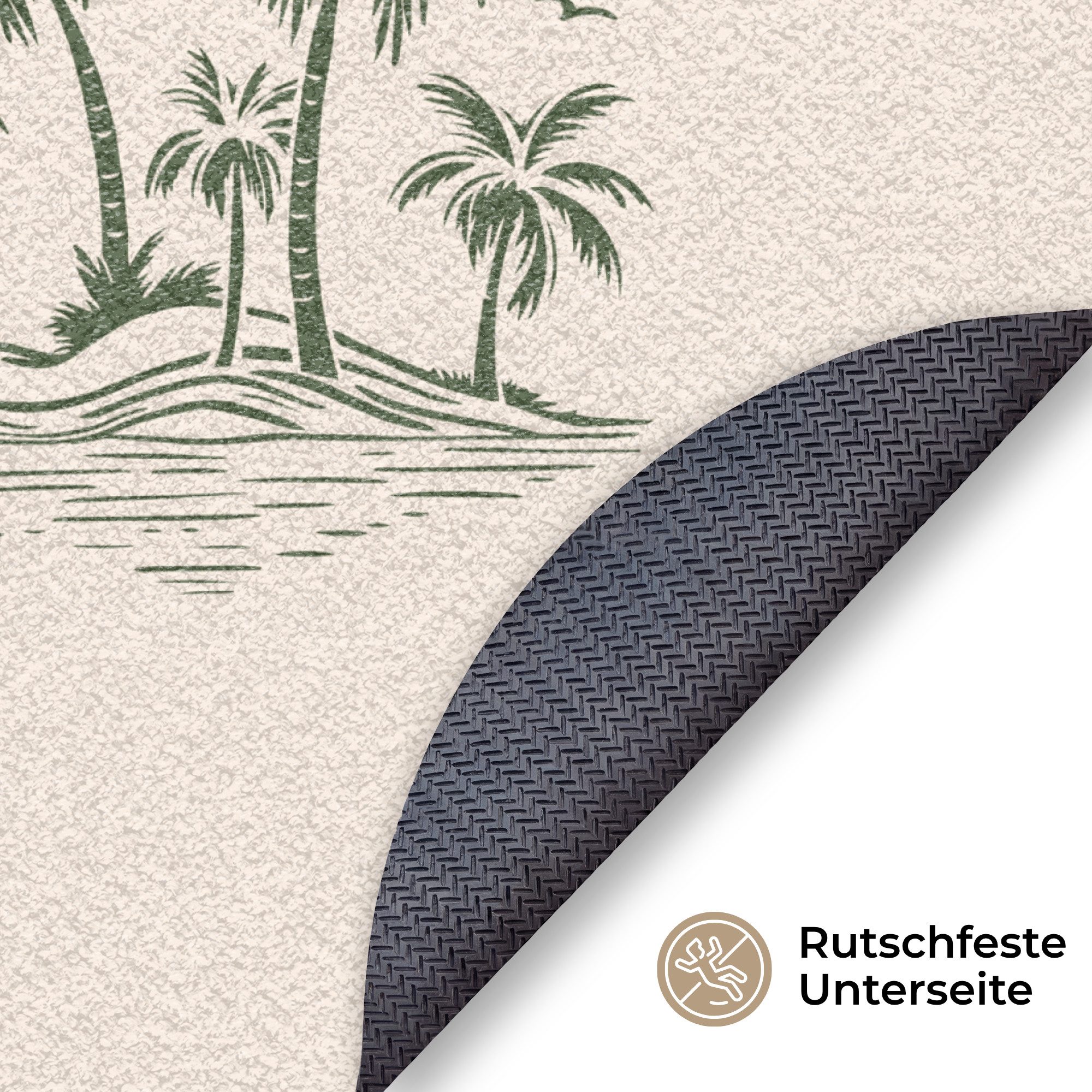 MuchoWow Fußmatte Rund Palmen - Strand - Beige - Grün - Tropisch, Rechteckig, Sauberlaufmatte, Fußabtreter, Türvorleger 120x120 cm