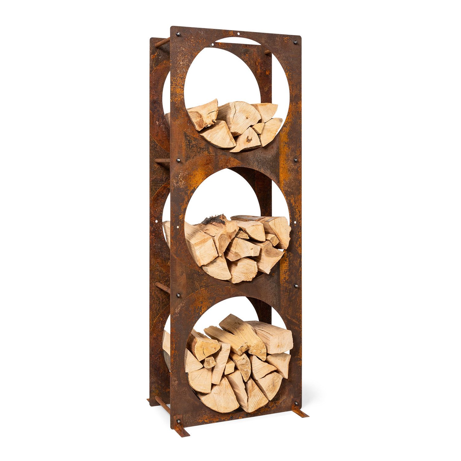 blumfeldt Feuerschale Trio Circulo Holzspeicher, (ansehnlich moderner Holzspeicher mit kreisrunden Ablagen)
