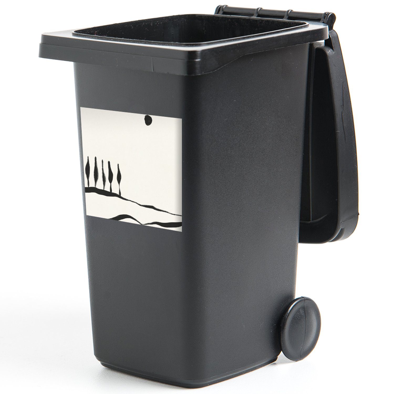 MuchoWow Wandsticker Landschaft - Schwarz Sticker, - Abfalbehälter und Container, weiß Mülltonne, (1 St), Mülleimer-aufkleber, Abstrakt