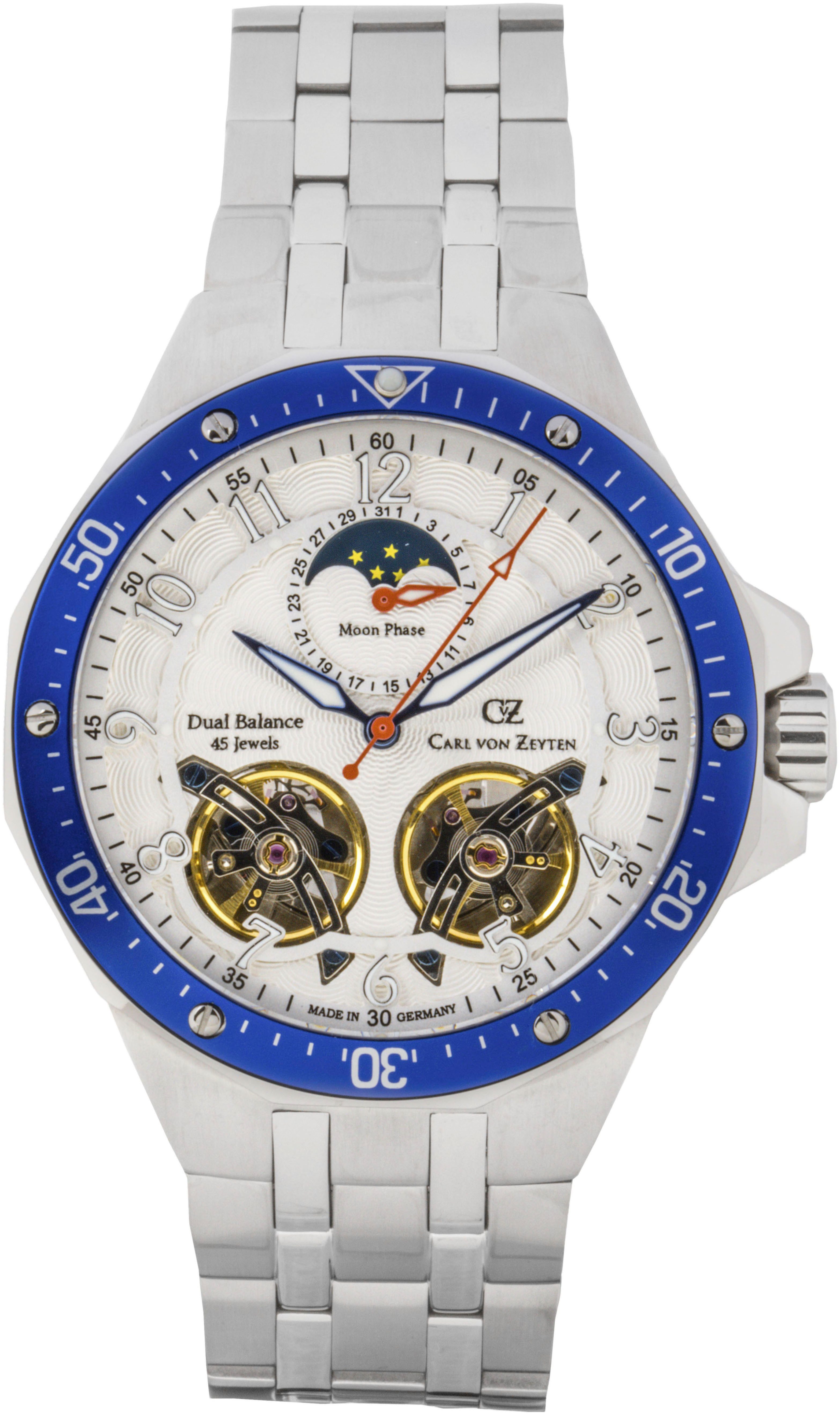 Carl von Zeyten Automatikuhr Kirchzarten CVZ0093WHMS, Armbanduhr, Herrenuhr, Made in Germany, Mechanische Uhr