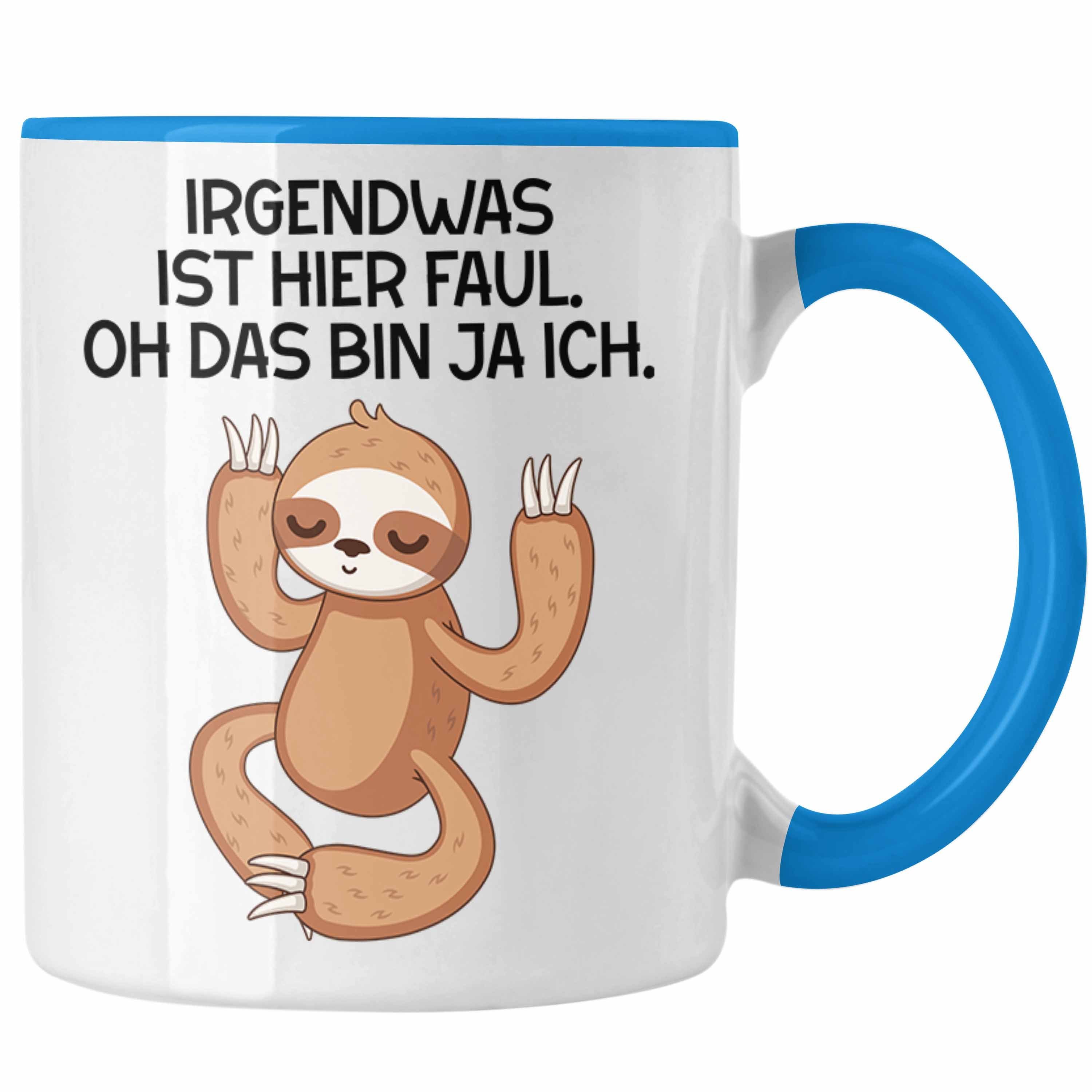 Trendation Tasse Grafik Spruch Spruch Faultier Tasse Geschenk Kollegin Bürotasse Blau mit Trendation Kollege Lustiger Faul 