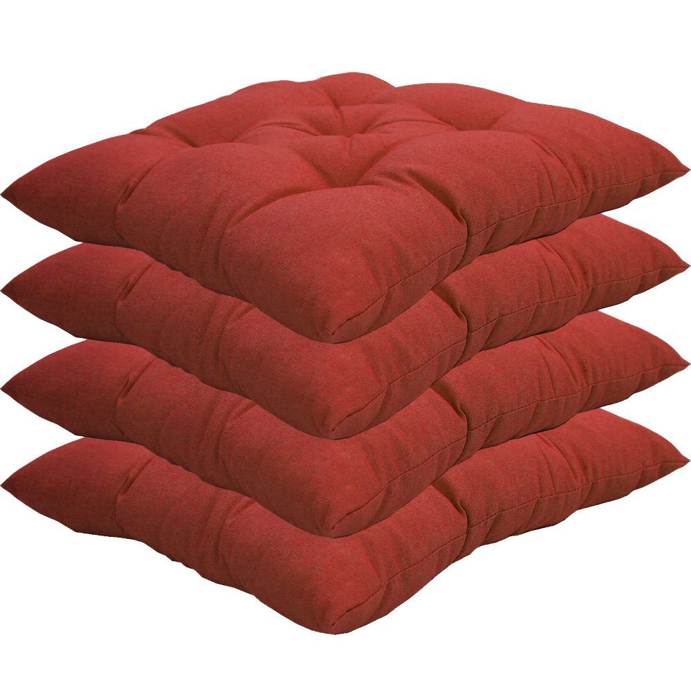 NYVI Stuhlkissen Sitzkissen Genua 4er Set - Dekokissen Sitzauflage für Indoor & Outdoor, Komfortabel & Robust, Gartenstuhlauflagen für 40x40 cm große Stühle rot